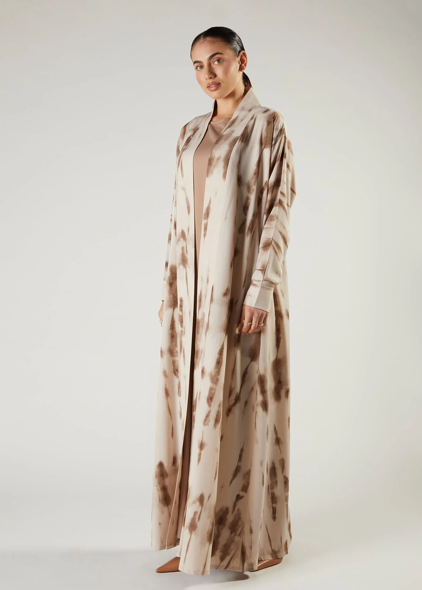 Beige & Brown Open Abaya