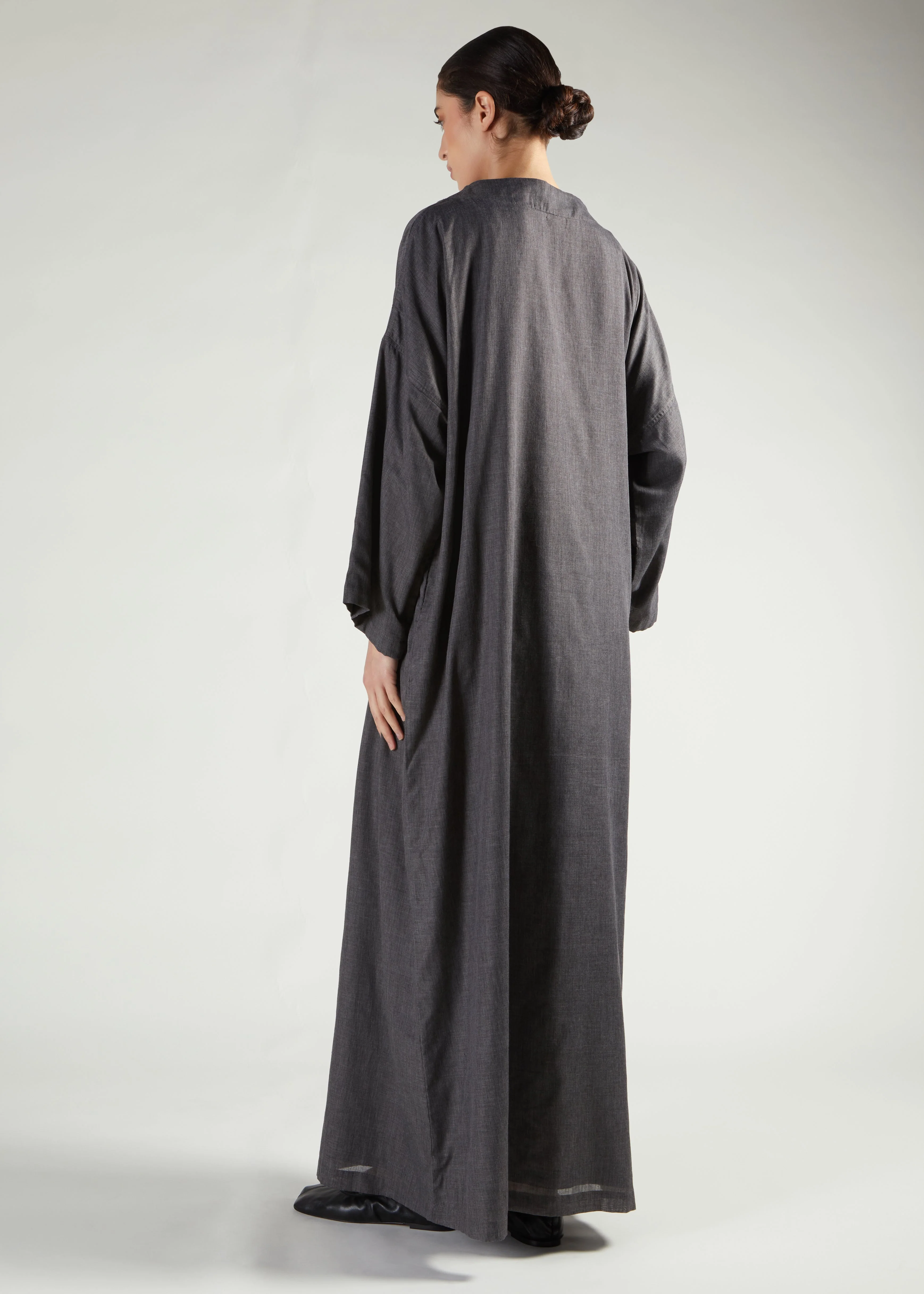 Boat Neck Abaya Charcoal - Image 2