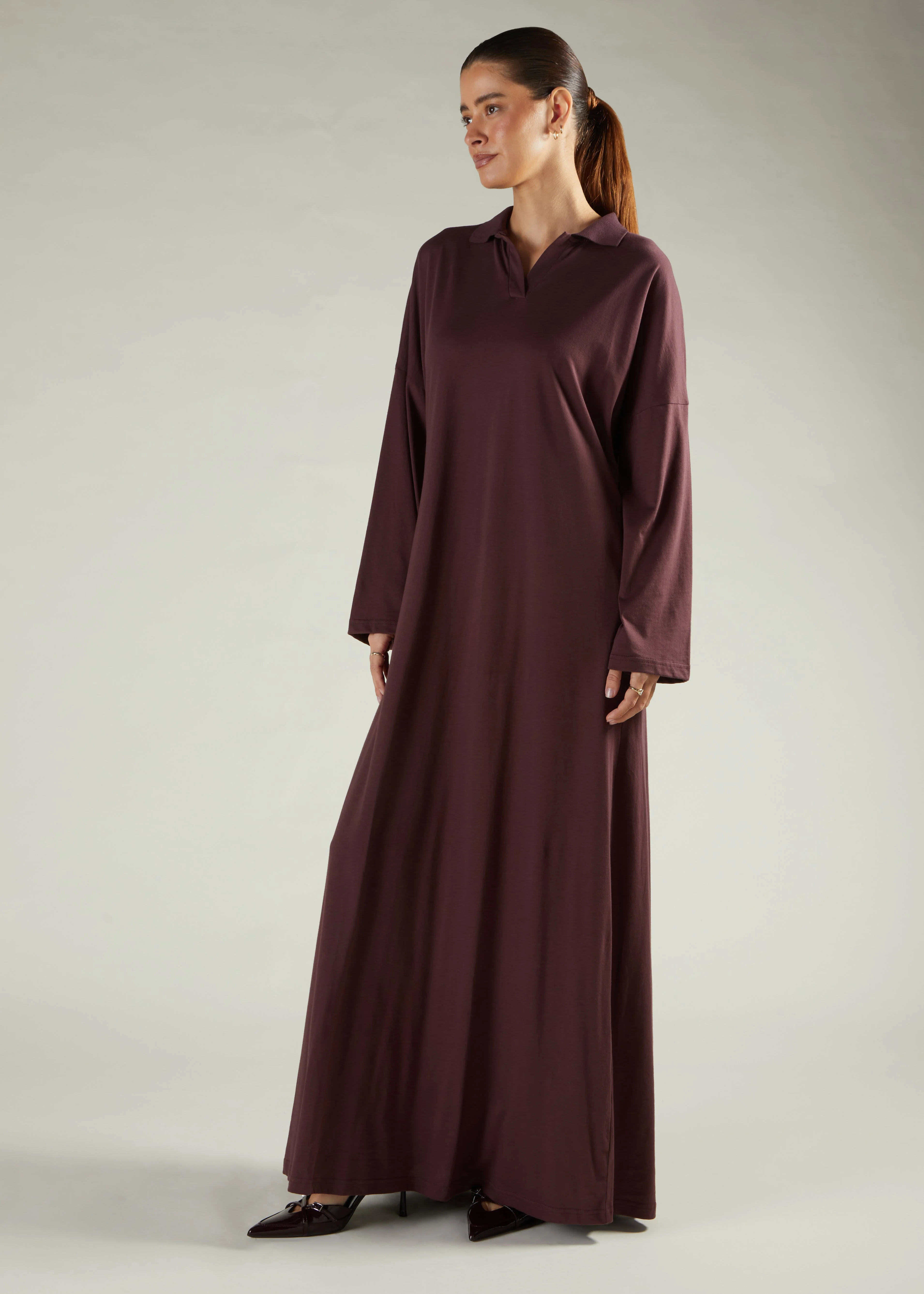 Casual Polo Abaya Brown - Image 2