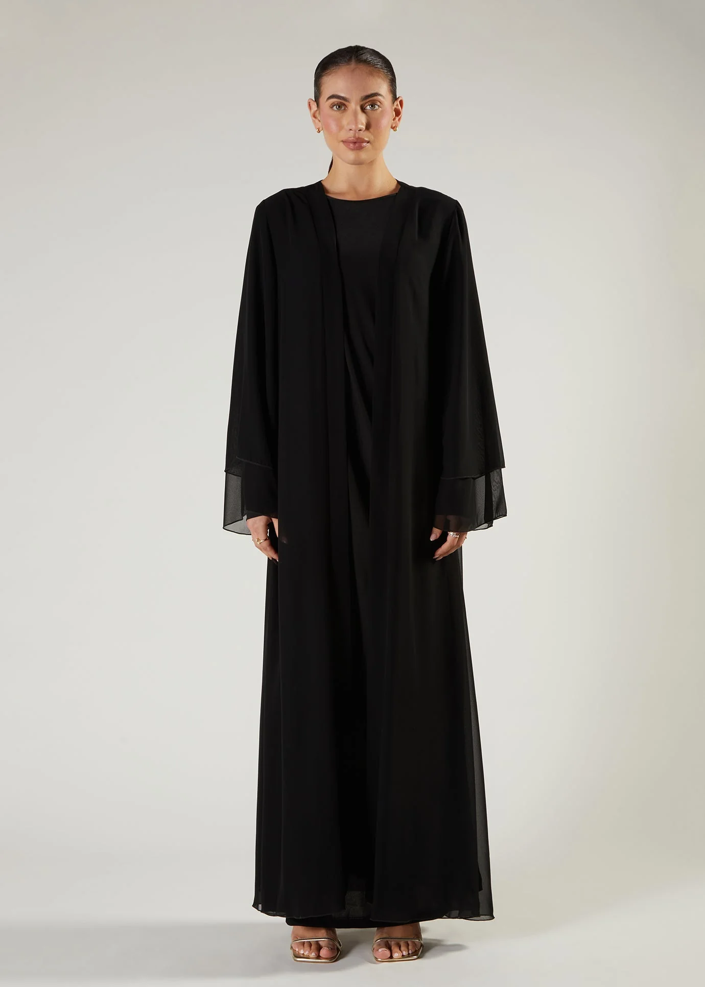 Chiffon Two Piece Abaya Black - Image 2