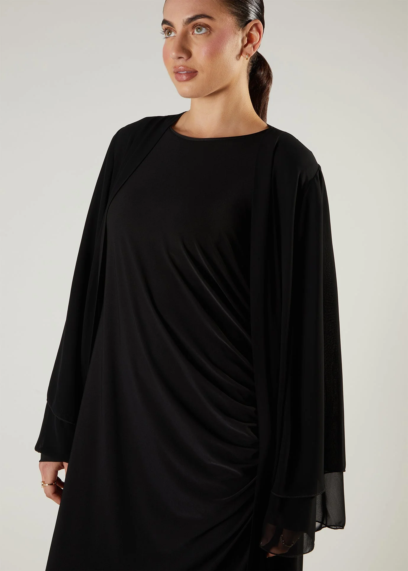 Chiffon Two Piece Abaya Black - Image 6