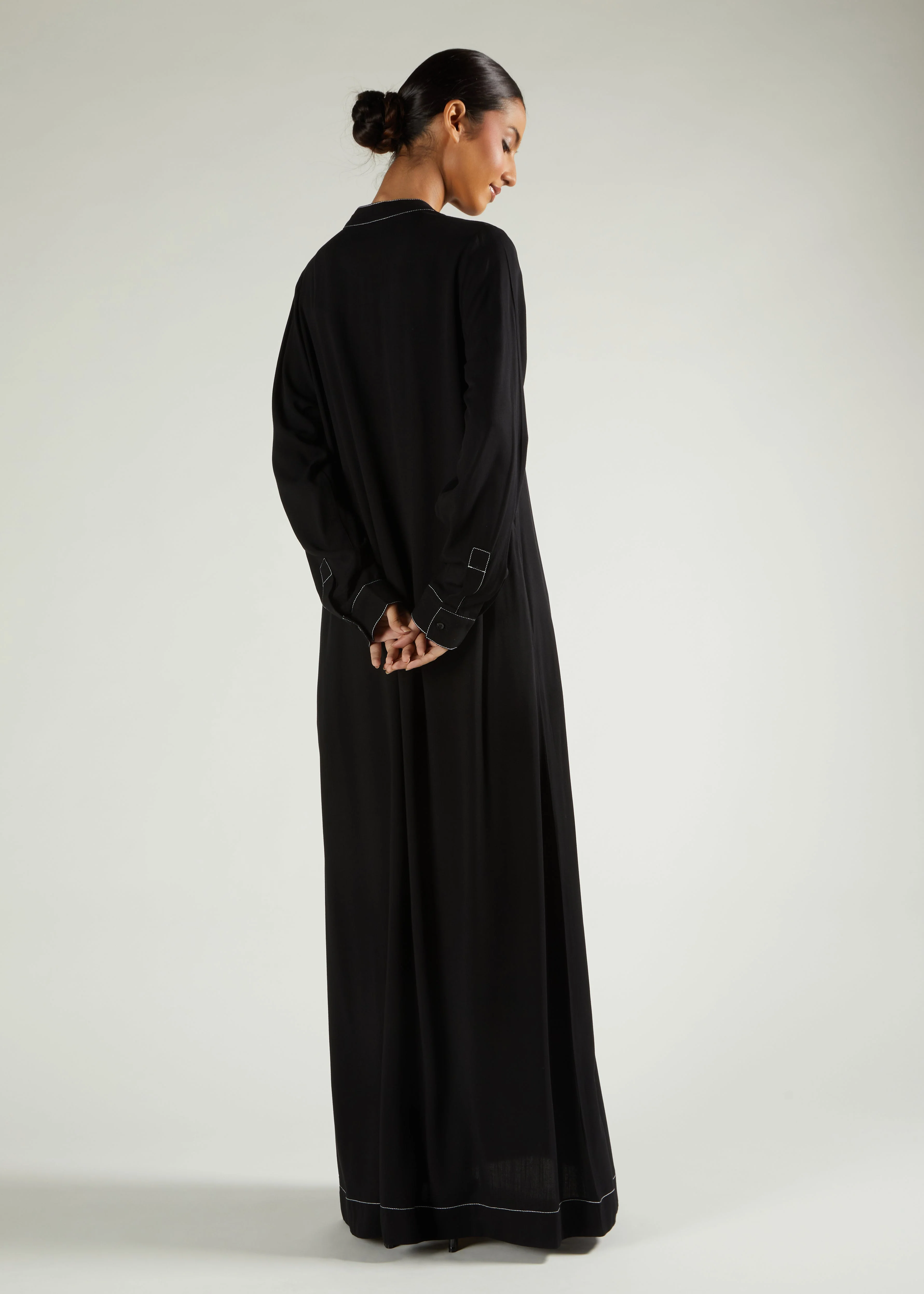 Contrast Stitch Abaya Black - Image 2