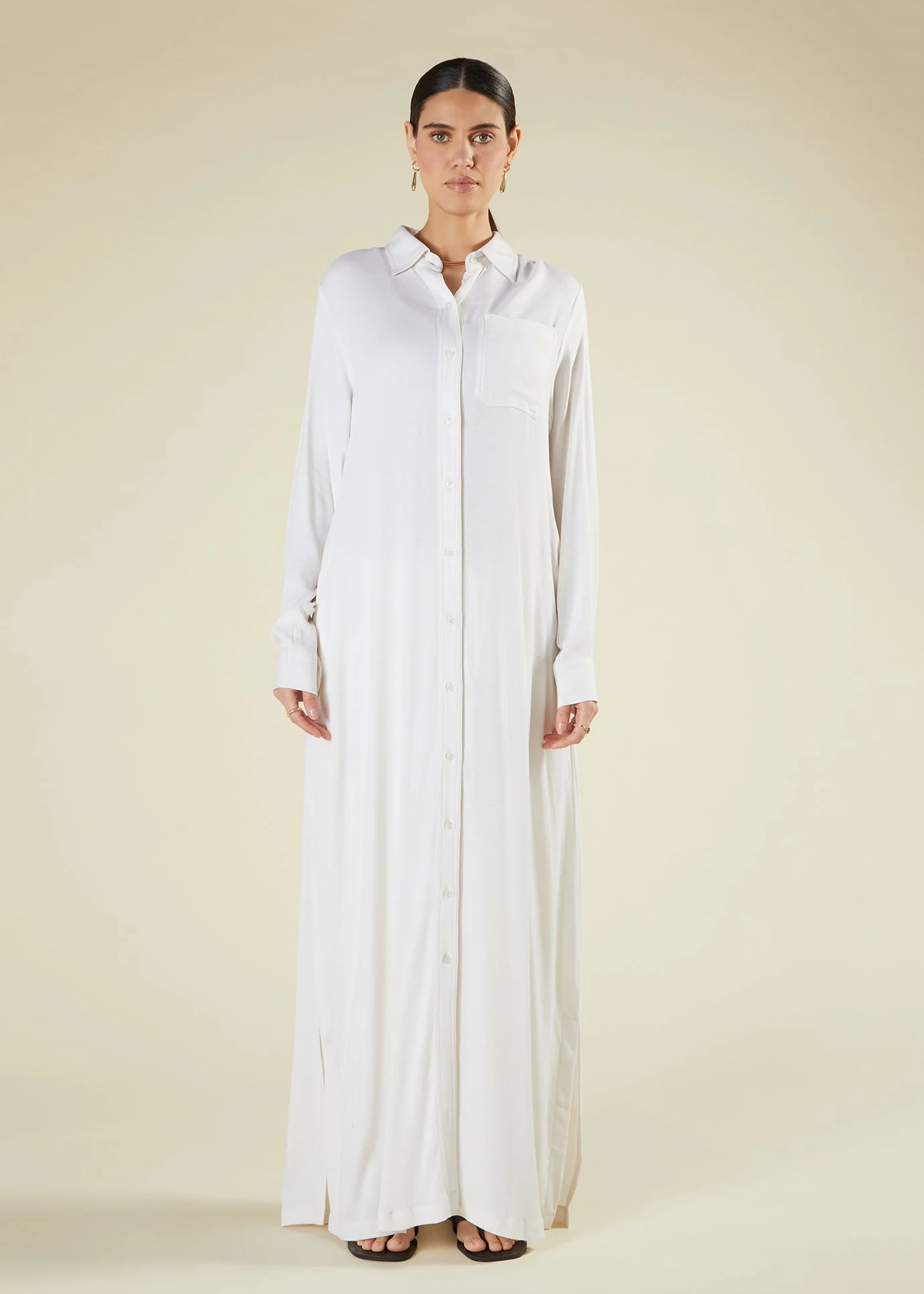 Cream Self Print Maxi Shirt - Image 3