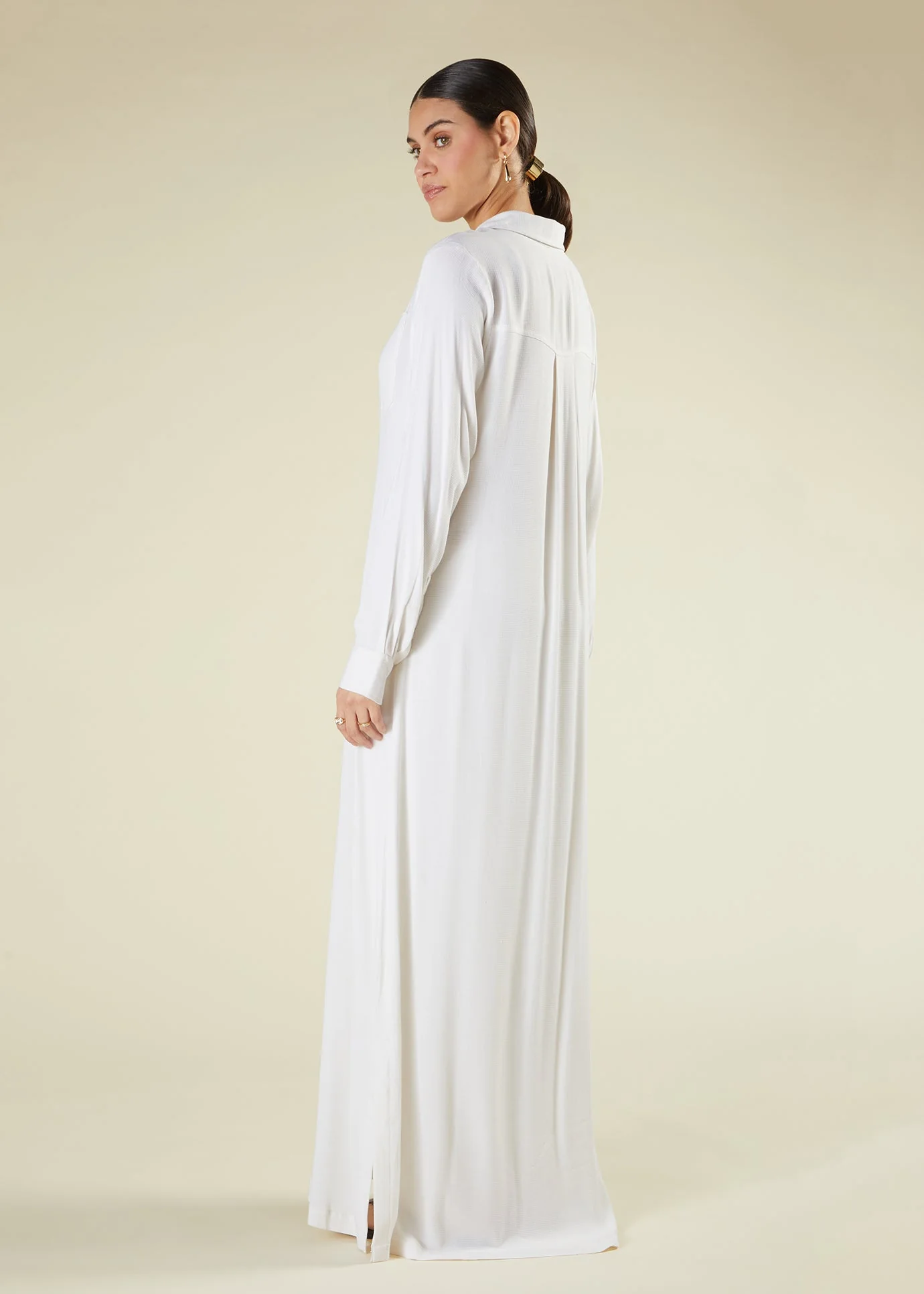 Cream Self Print Maxi Shirt - Image 4