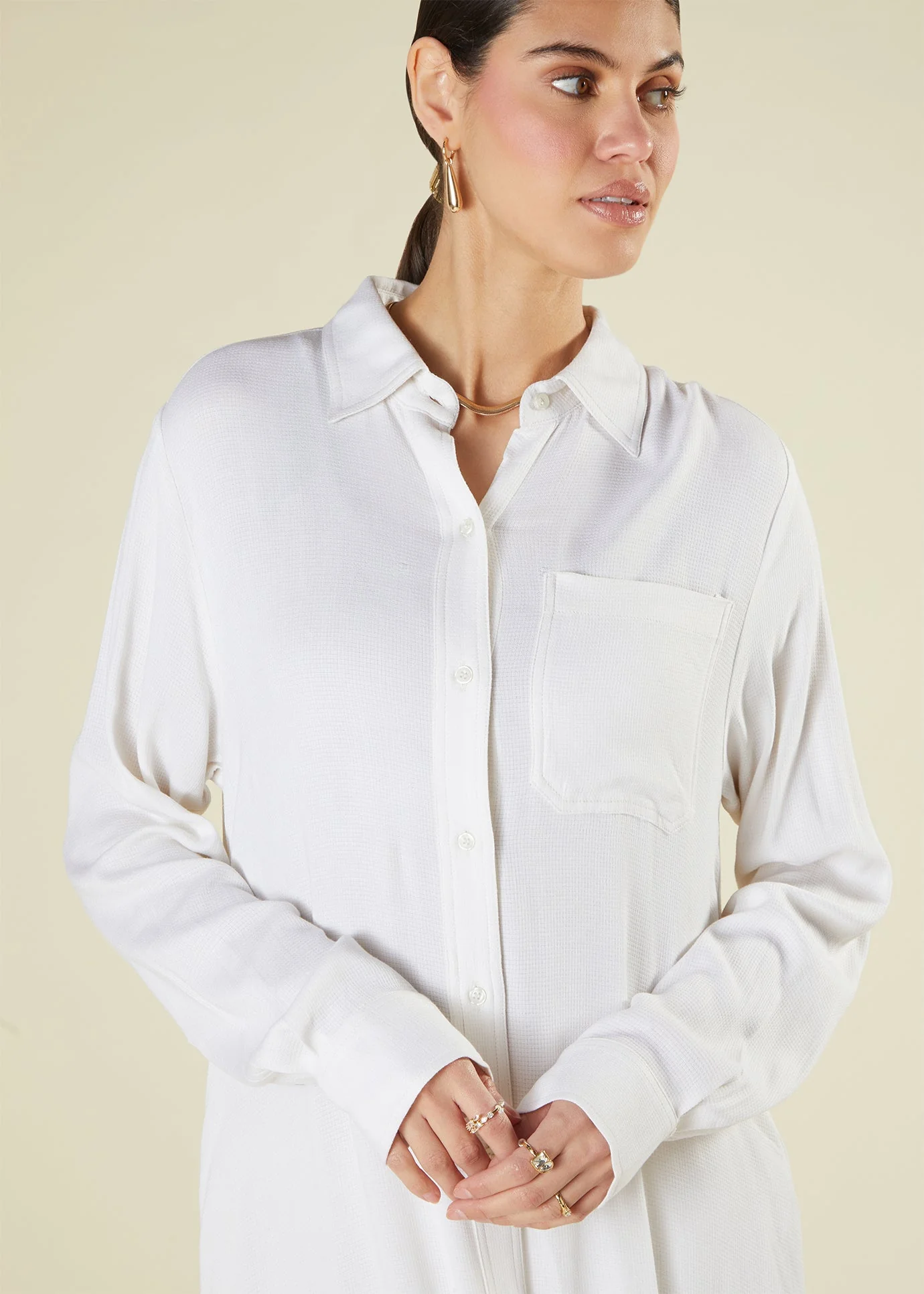 Cream Self Print Maxi Shirt - Image 5