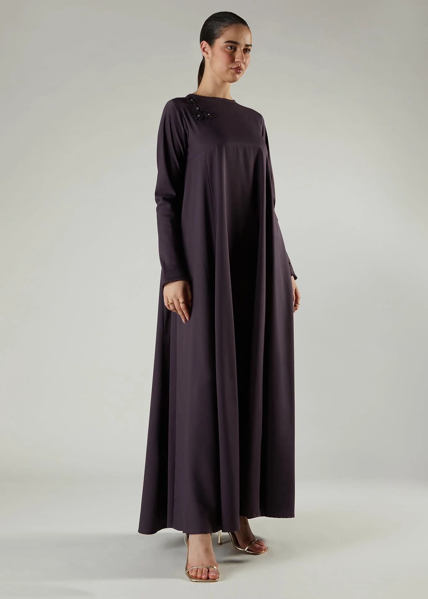 Crochet Flare Abaya Plum - Image 2