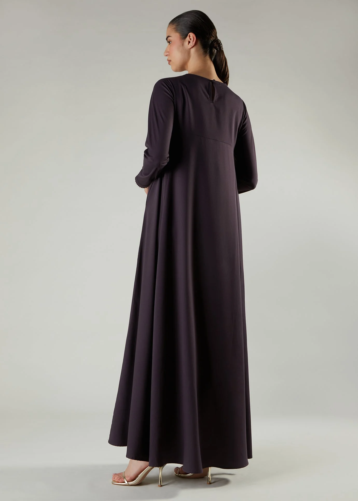 Crochet Flare Abaya Plum - Image 3