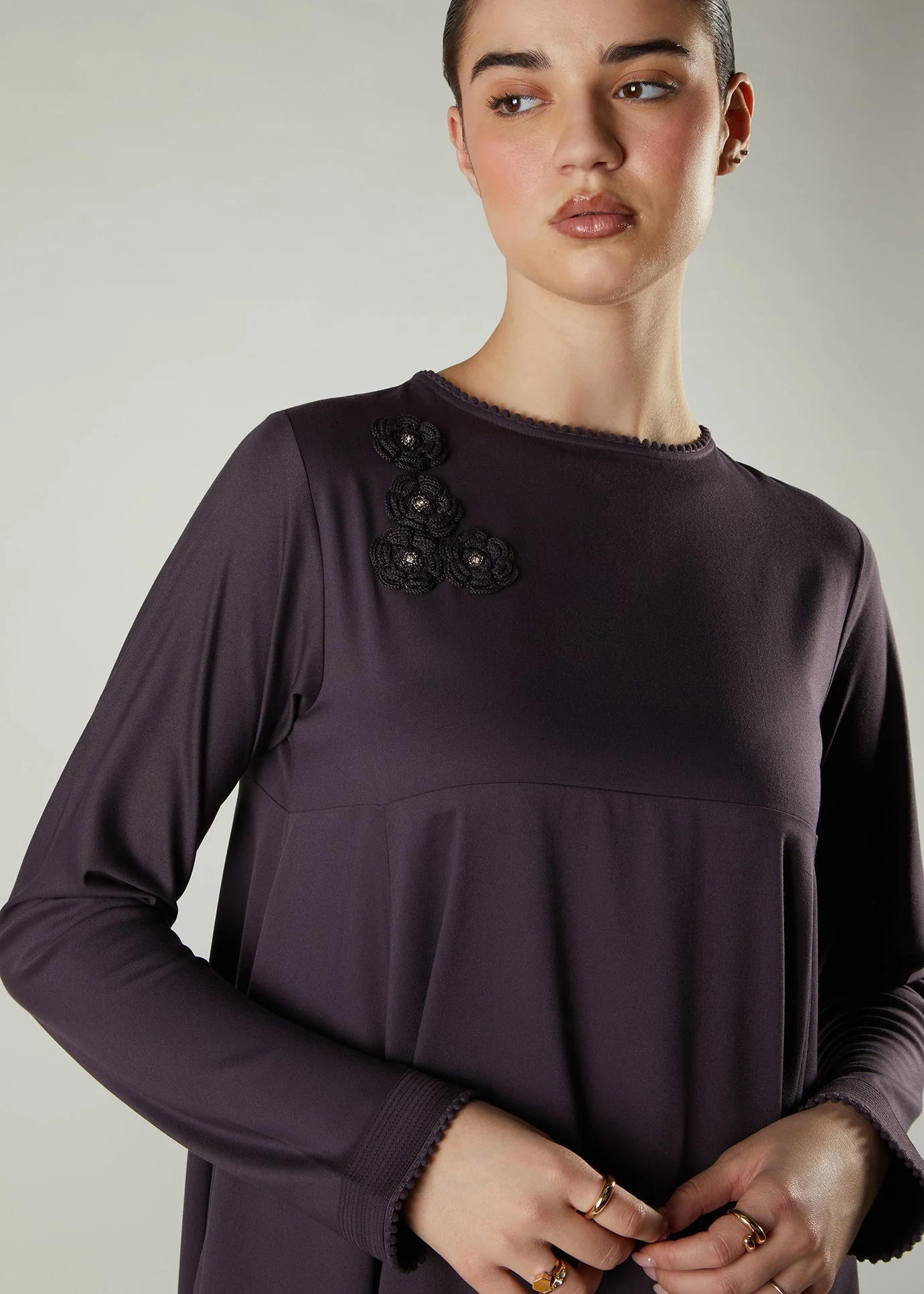 Crochet Flare Abaya Plum - Image 4