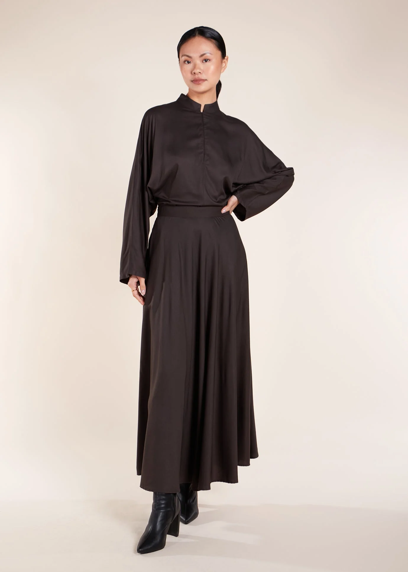 Mandarin Collar Top Charcoal - Image 4