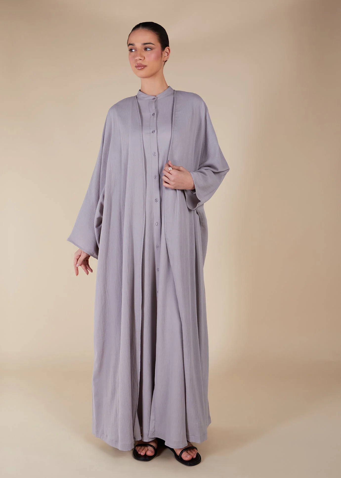 Open Abaya Light Grey - Image 2