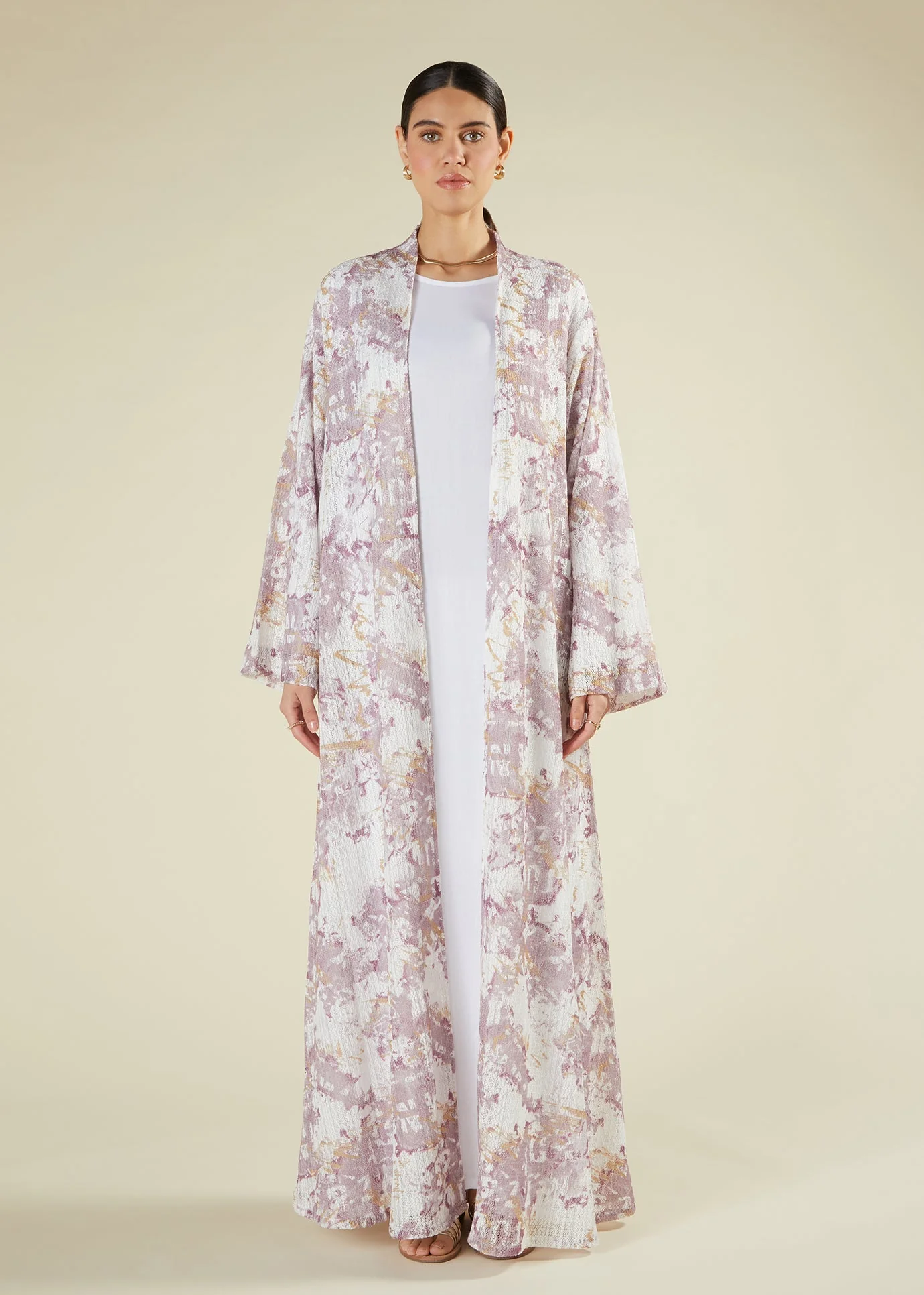 Pink & Taupe Crochet Kimono - Image 5