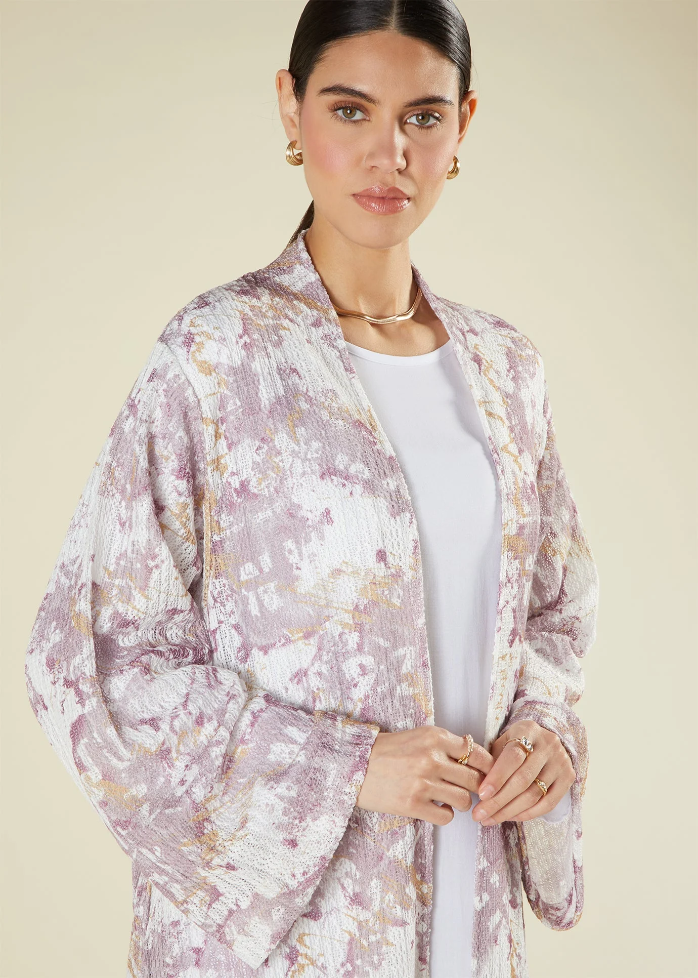 Pink & Taupe Crochet Kimono - Image 7