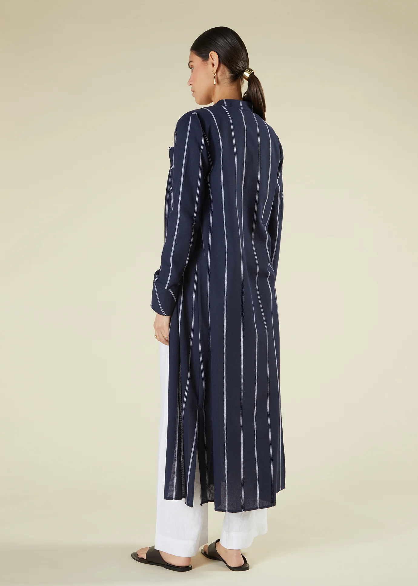 Pinstripe Maxi Shirt Navy - Image 3