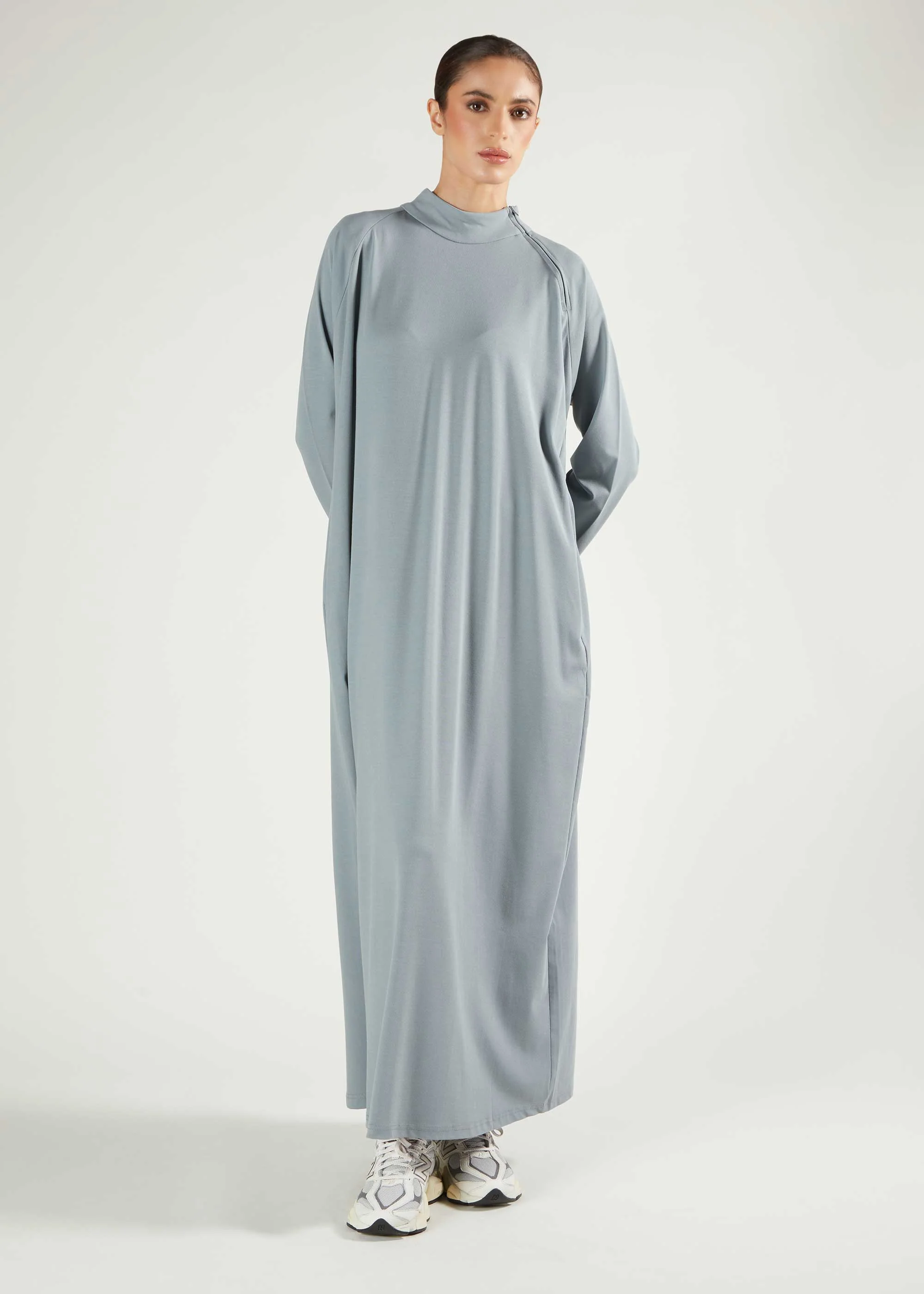 Ribbed Zip Abaya Dusty Blue - Final Sale - Image 2