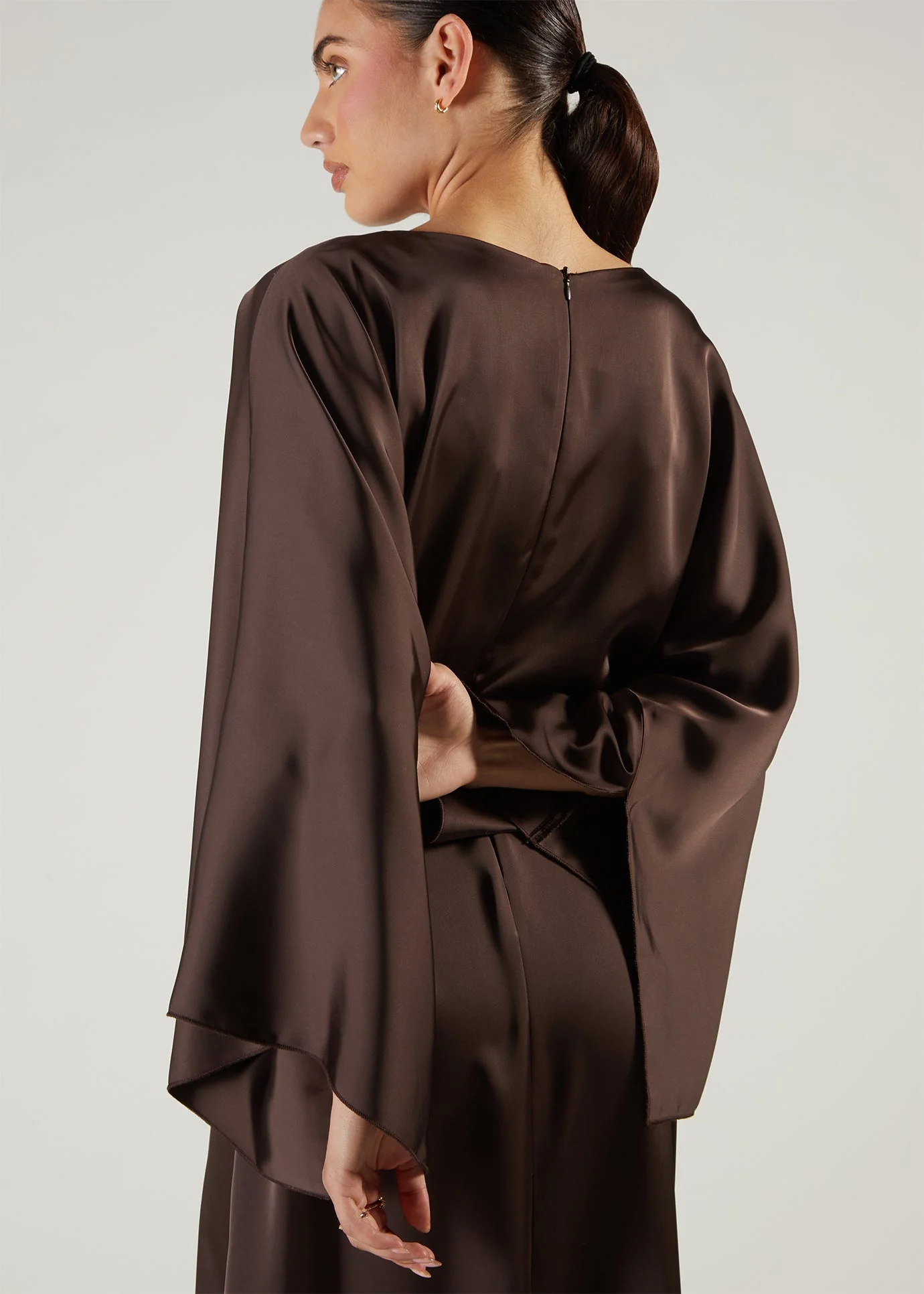 Satin Abaya Brown - Image 2