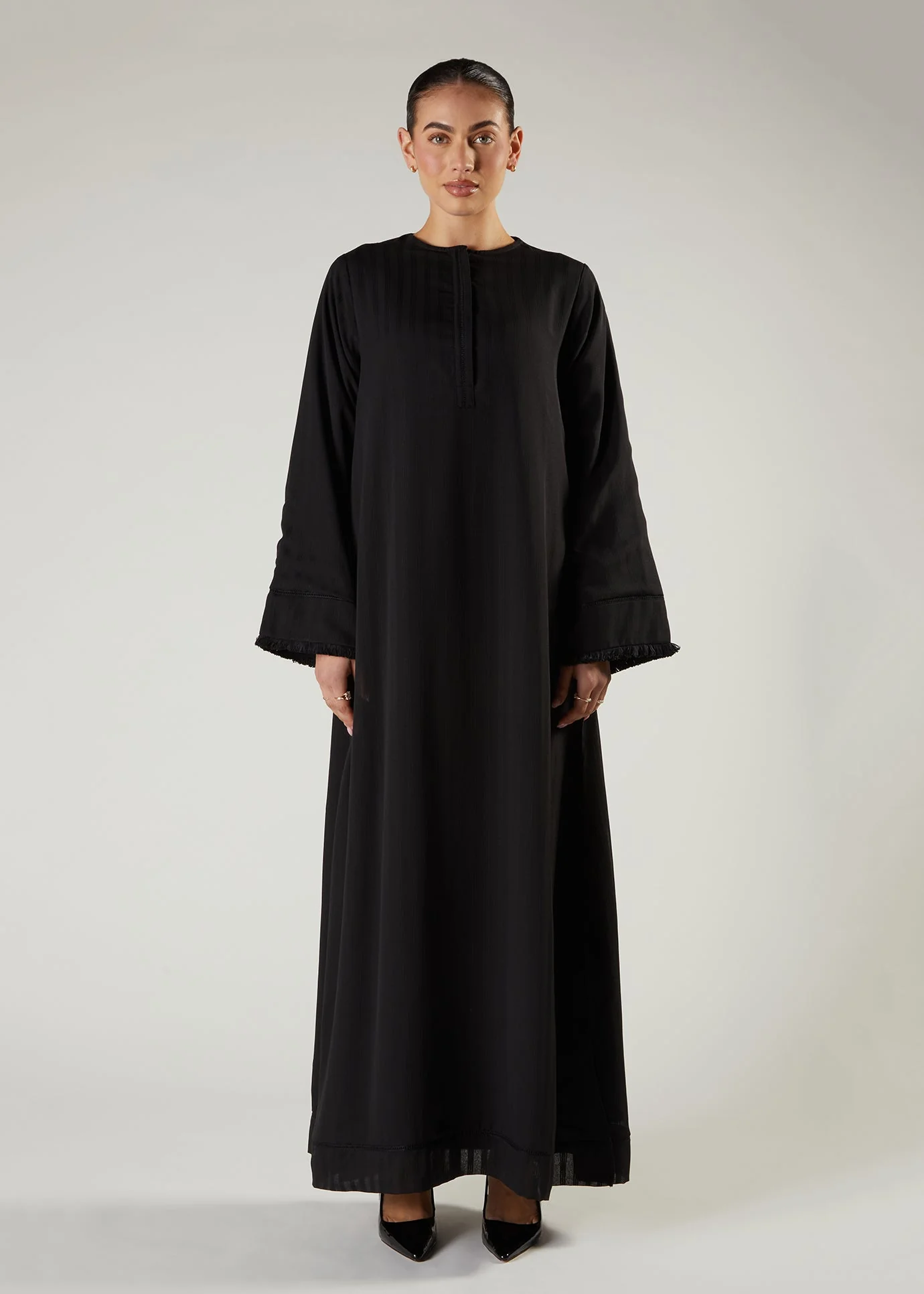 Self Stripes Abaya Black