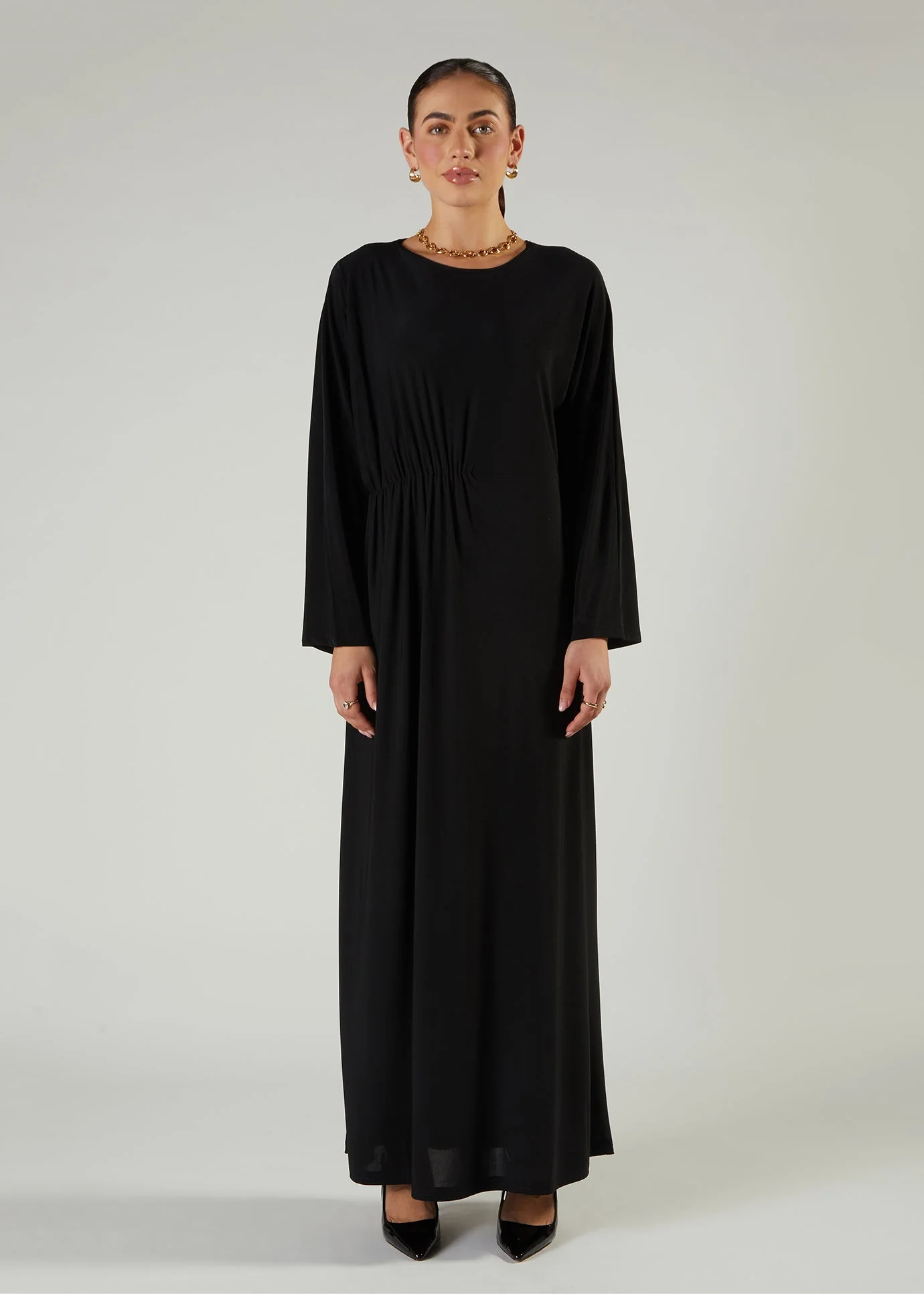 Side Pleat Abaya Black - Image 3