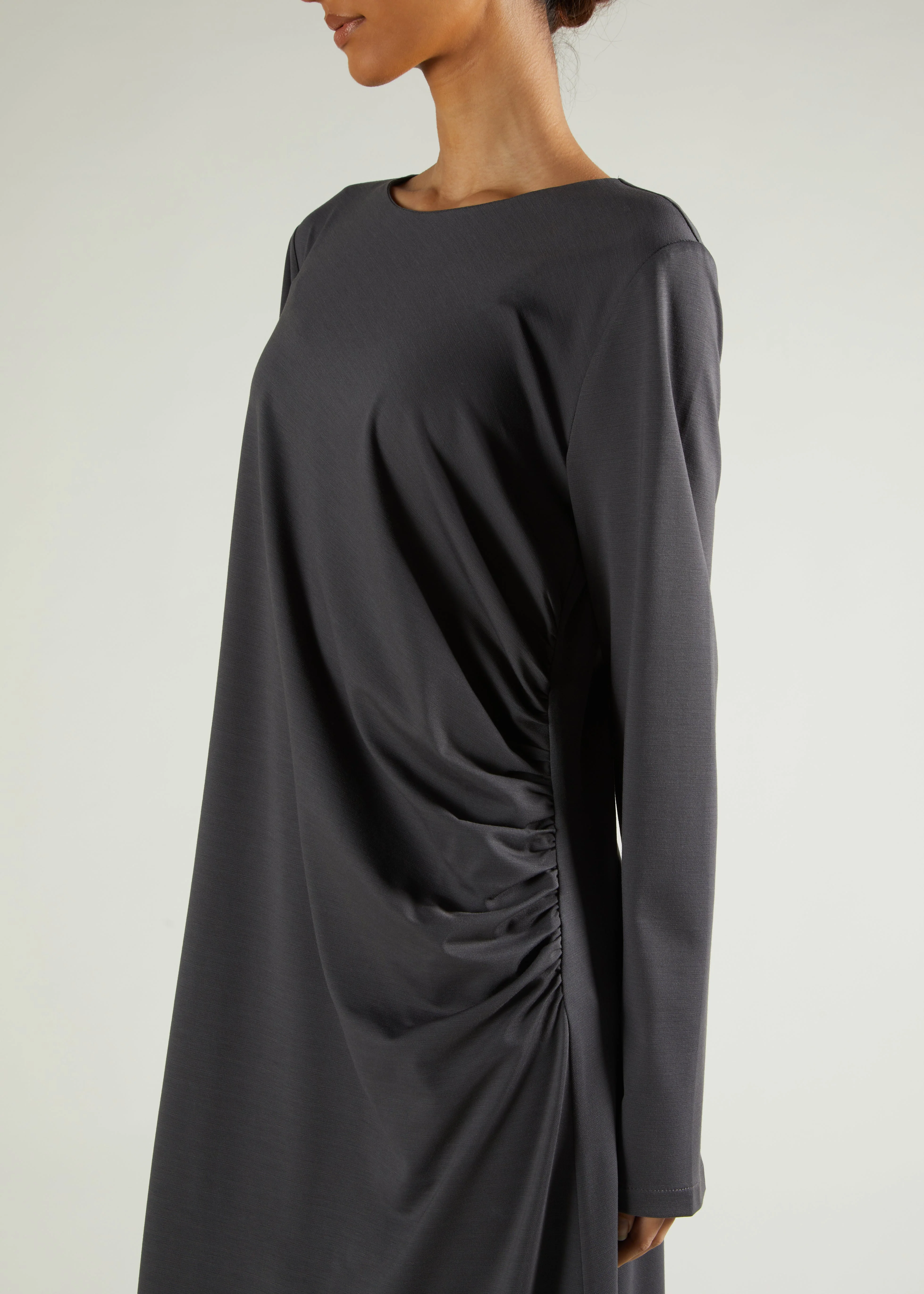 Side Pleat Abaya Charcoal - Image 3