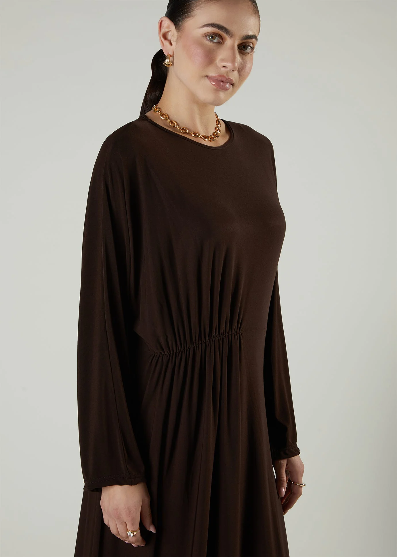 Side Pleat Abaya Chestnut - Image 2