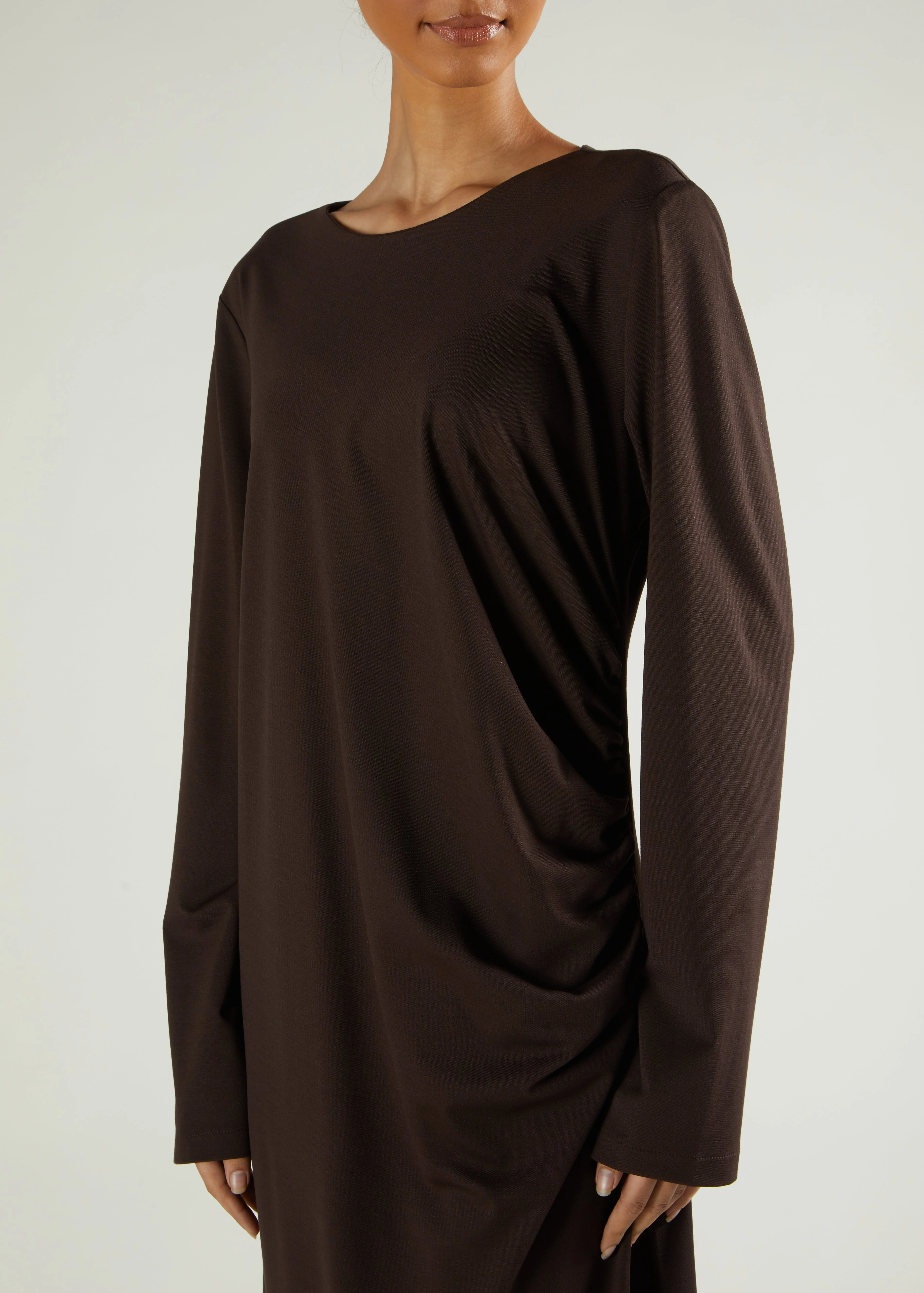 Side Pleat Abaya Dark Brown - Image 3