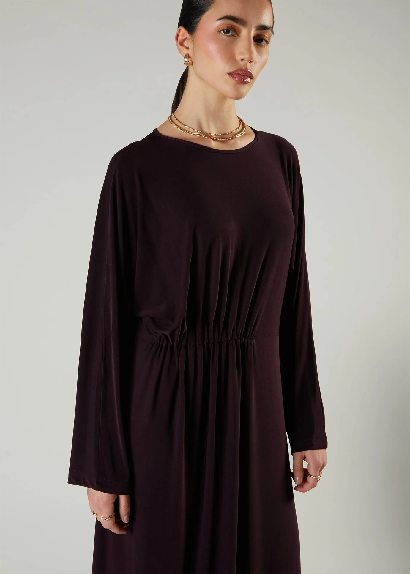 Side Pleat Abaya Plum - Image 2