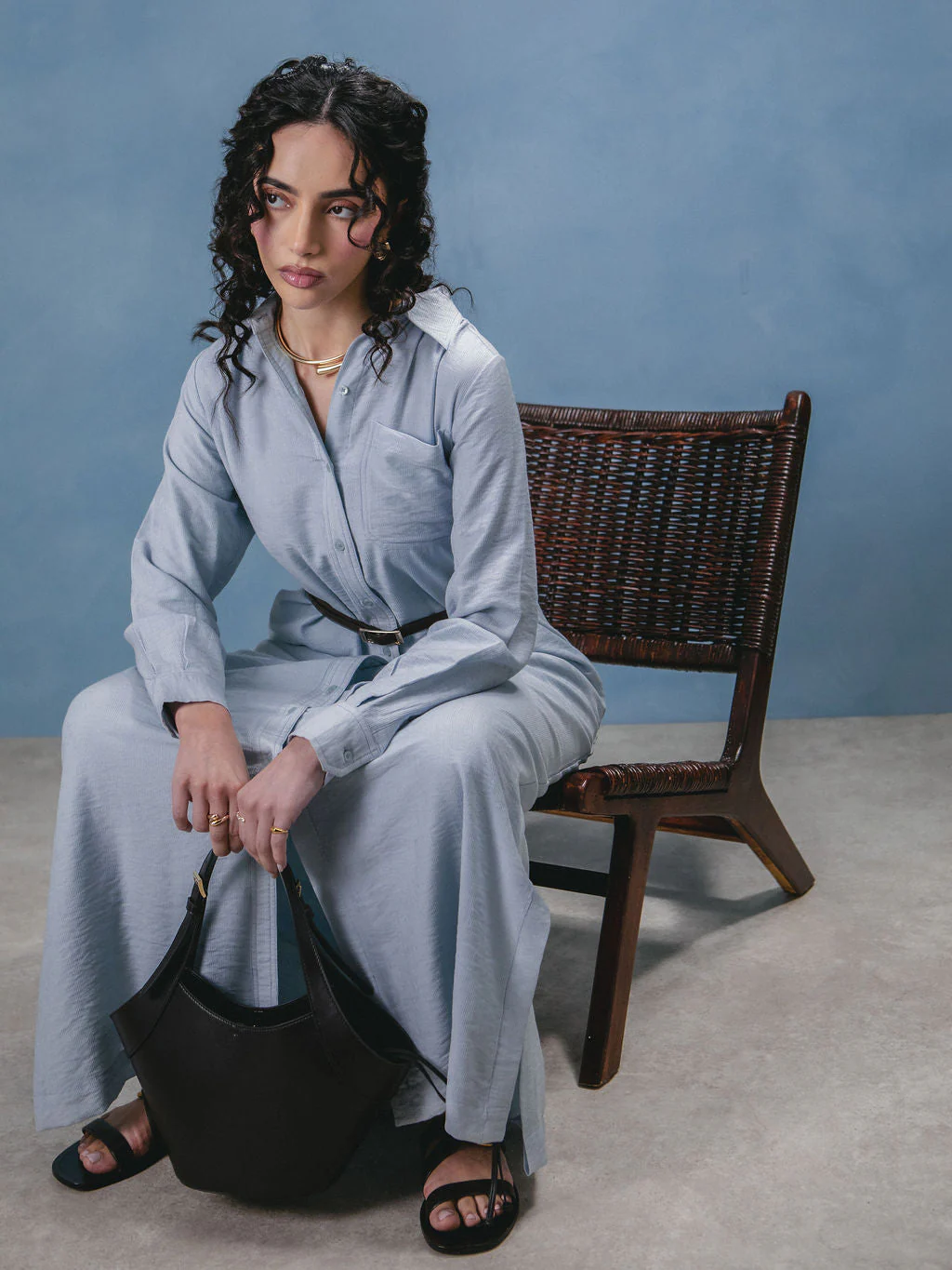 Sky Blue Cotton Maxi Shirt - Image 10