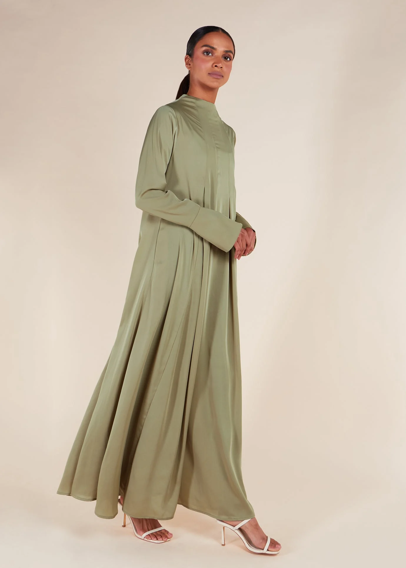 Soft Satin Abaya Olive - Image 2