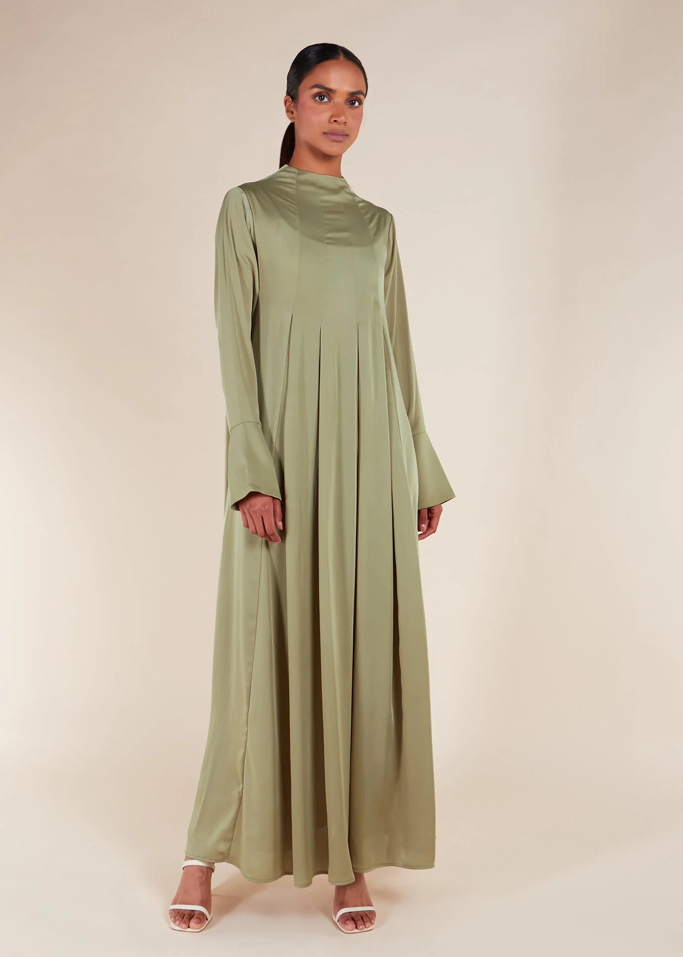 Soft Satin Abaya Olive - Image 3