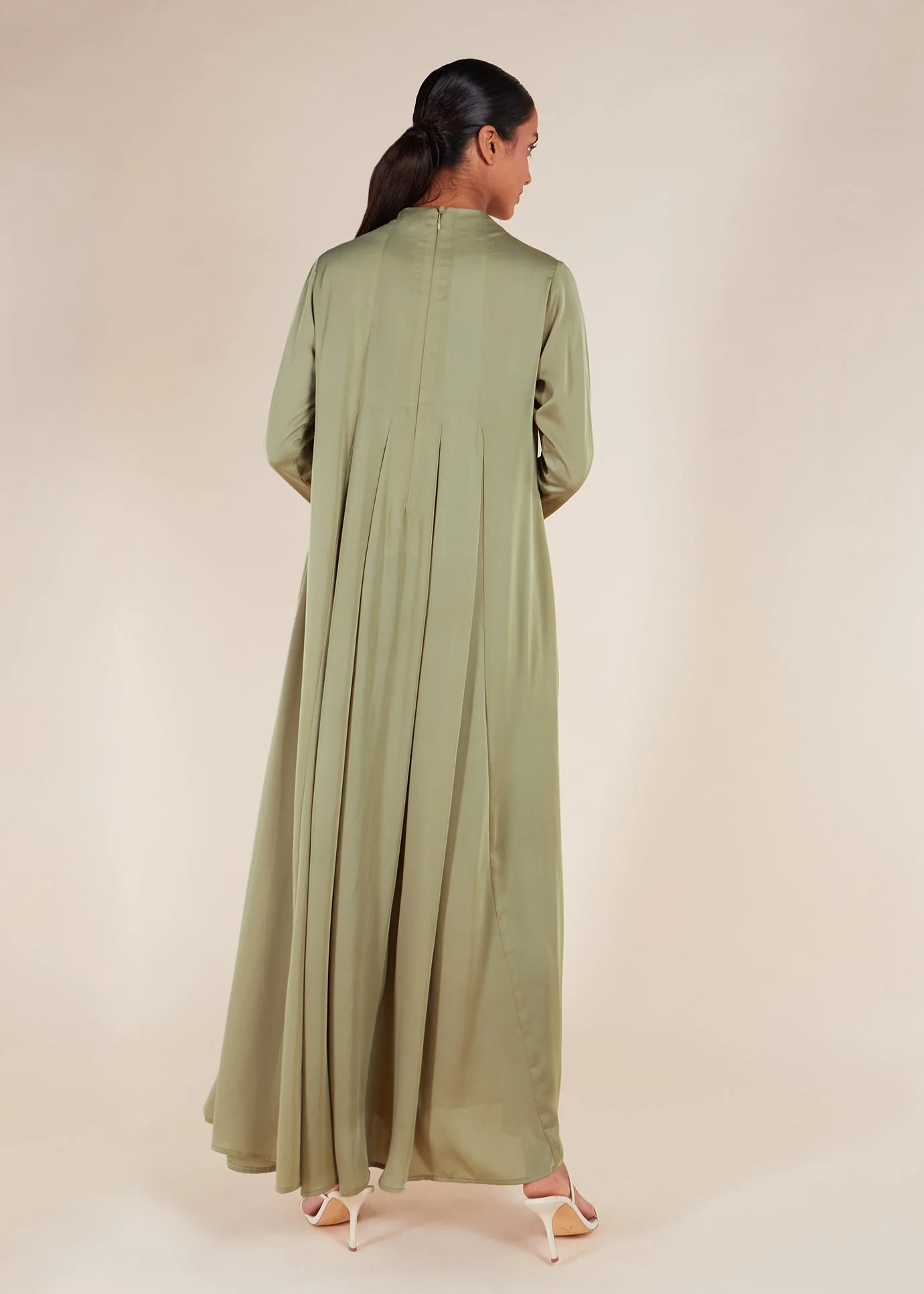 Soft Satin Abaya Olive - Image 4