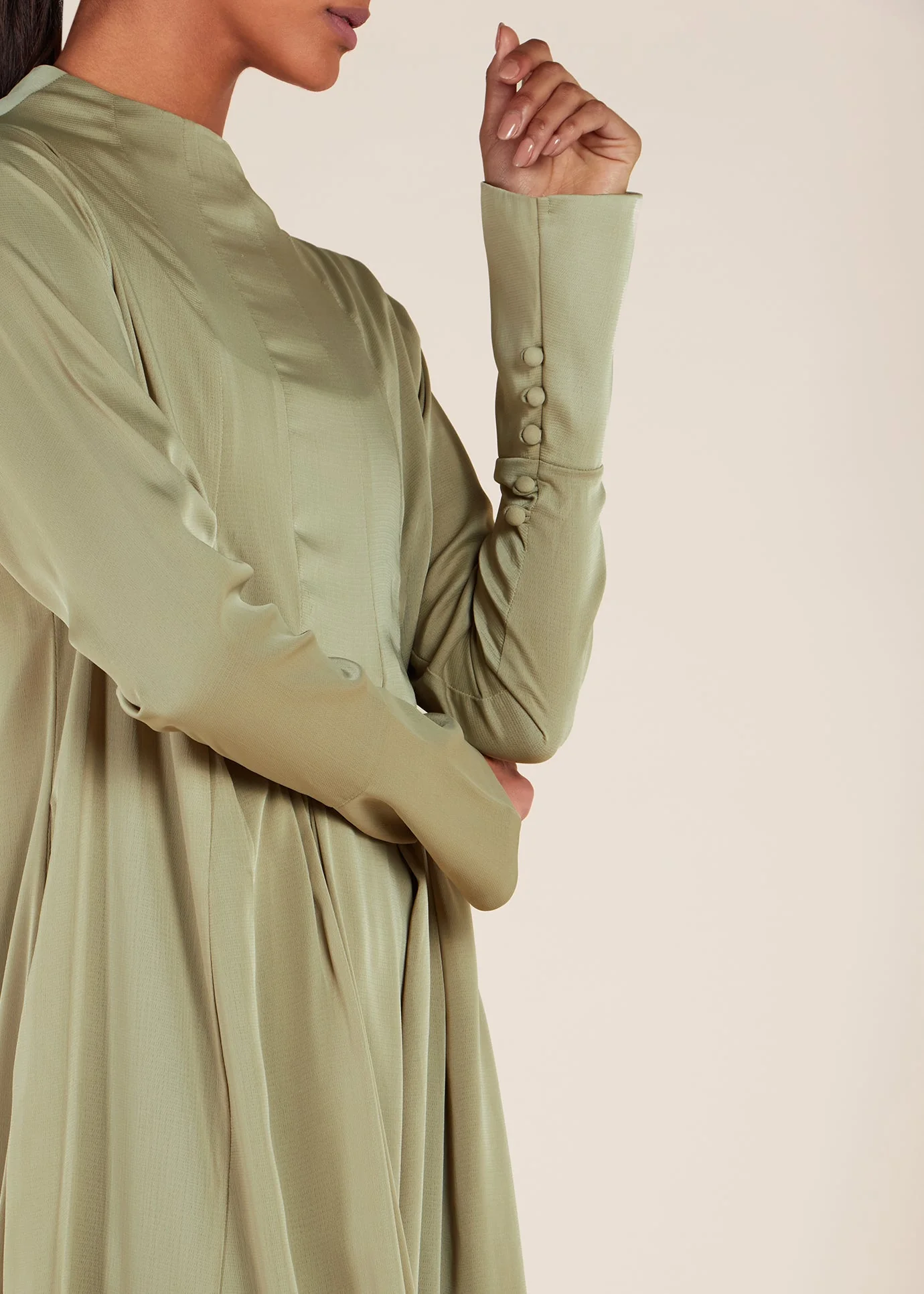 Soft Satin Abaya Olive - Image 5