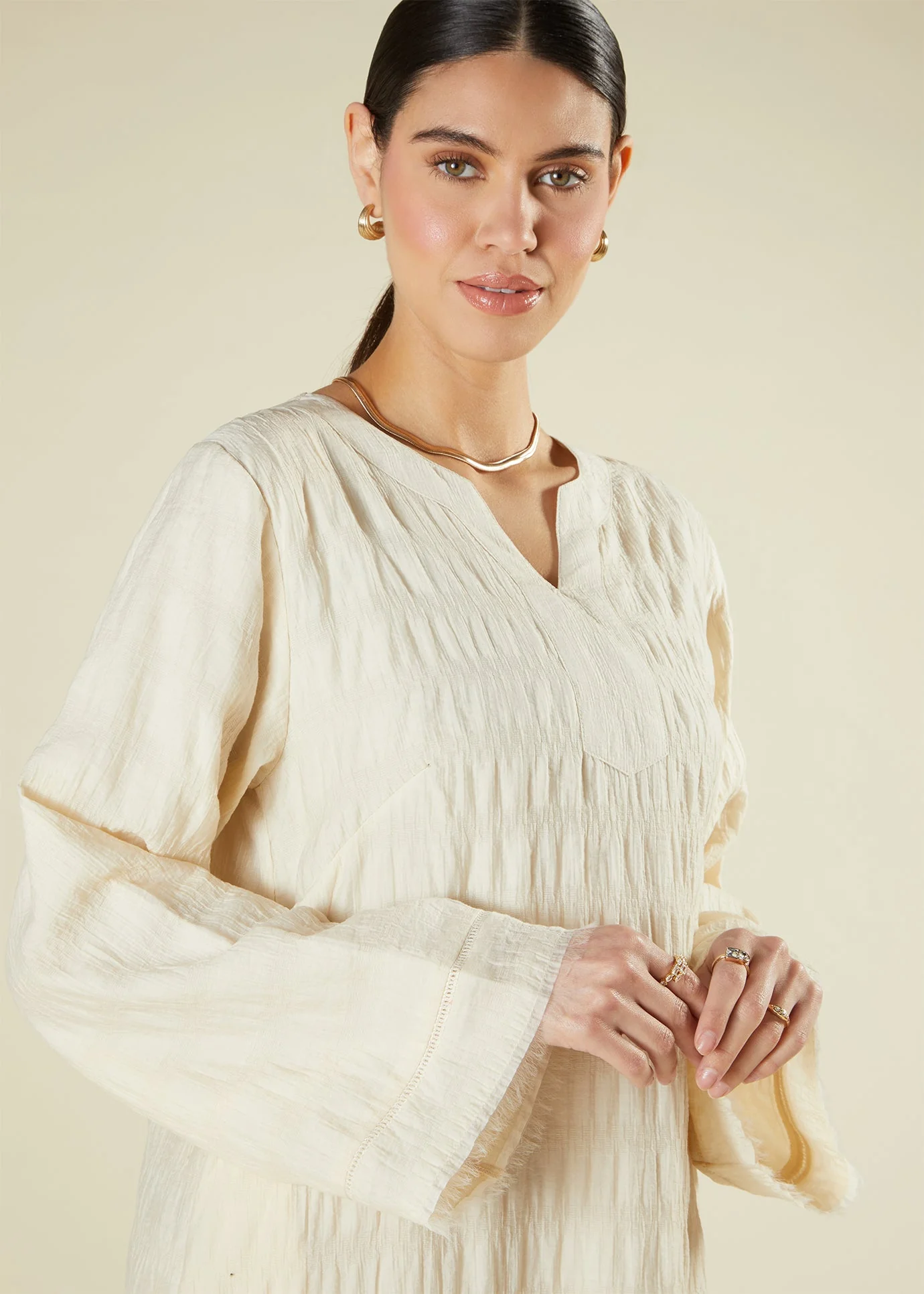 Textured Abaya Cream - Image 5