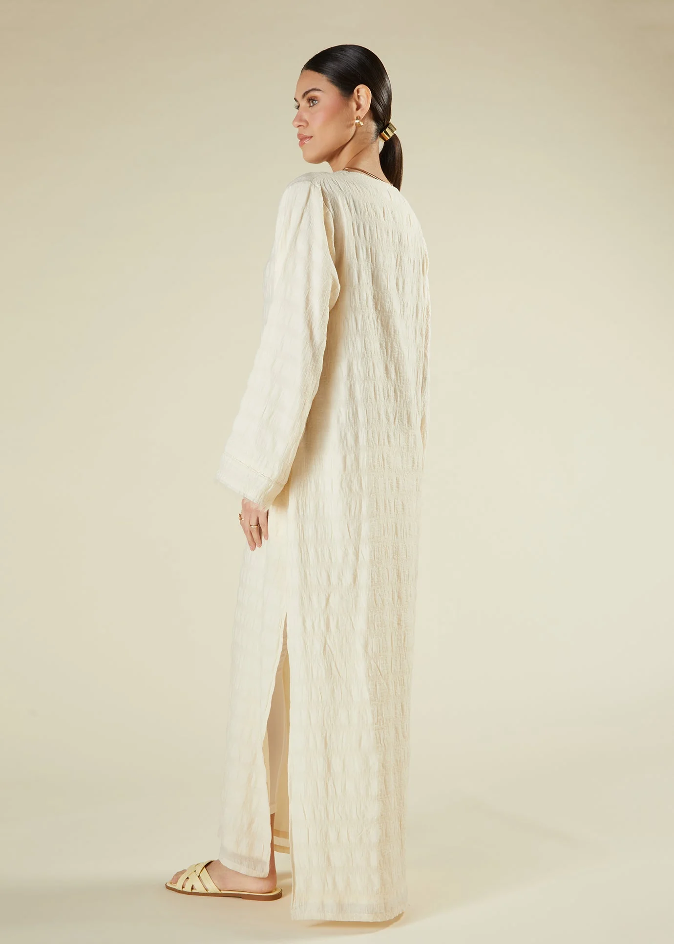 Textured Abaya Cream - Image 6