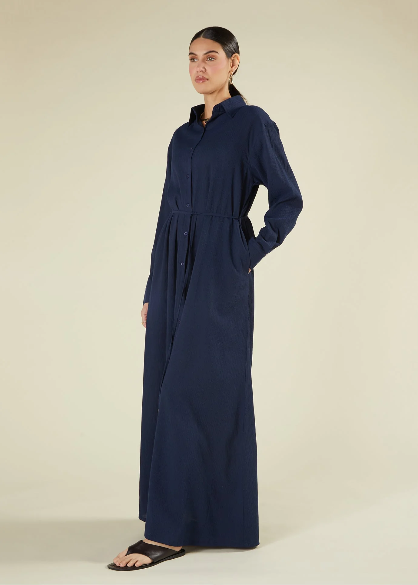Textured Navy Maxi Shirt - Image 3