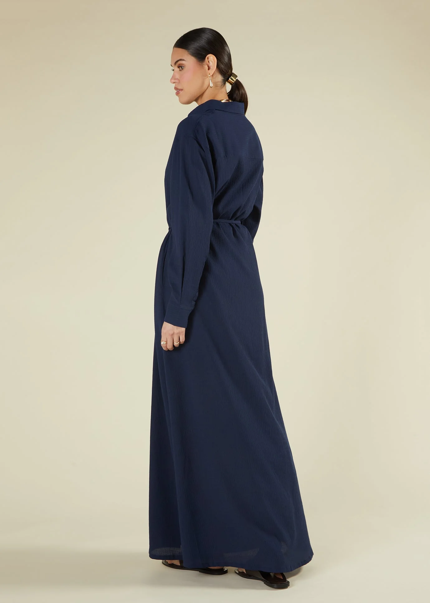 Textured Navy Maxi Shirt - Image 4