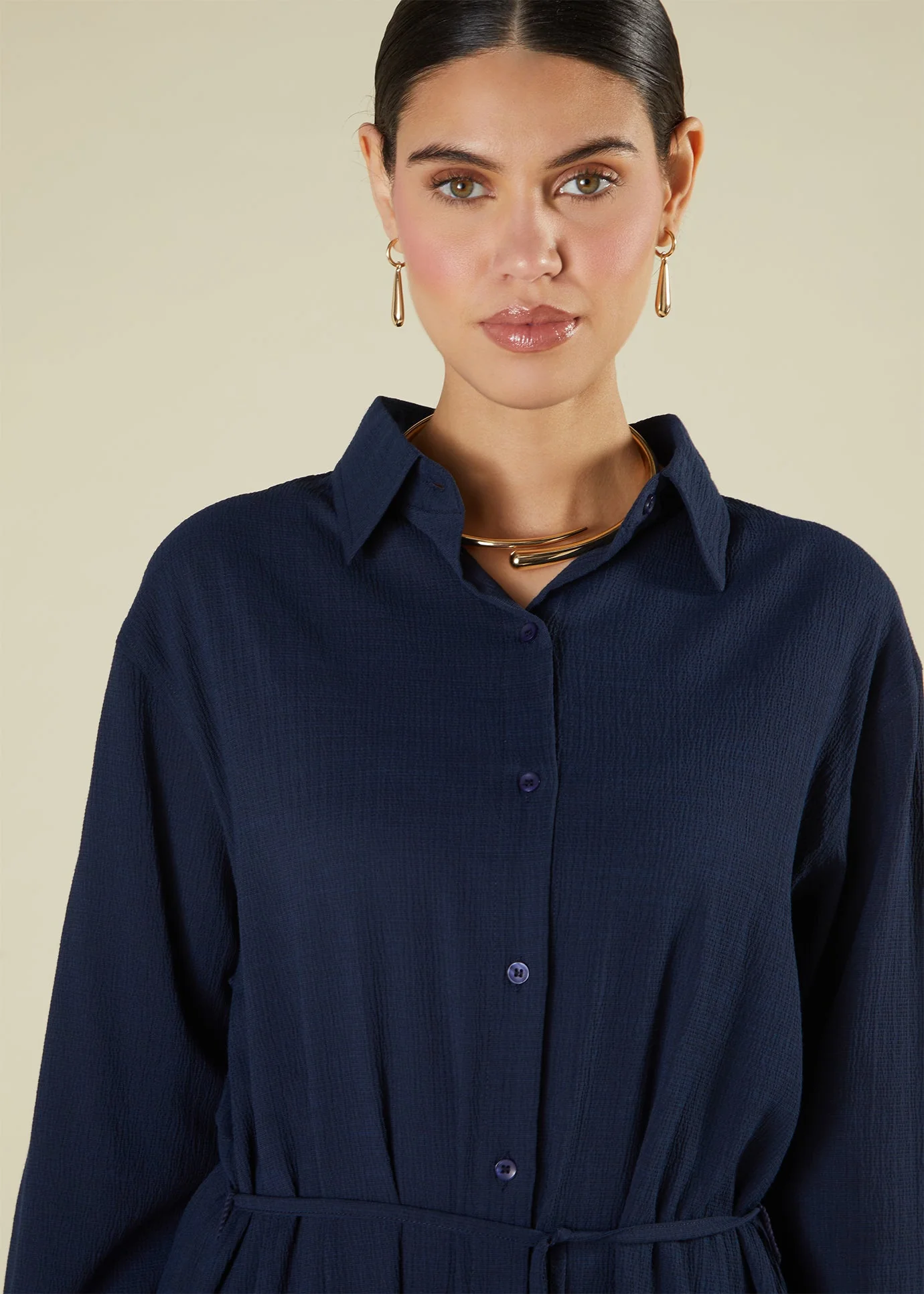 Textured Navy Maxi Shirt - Image 5