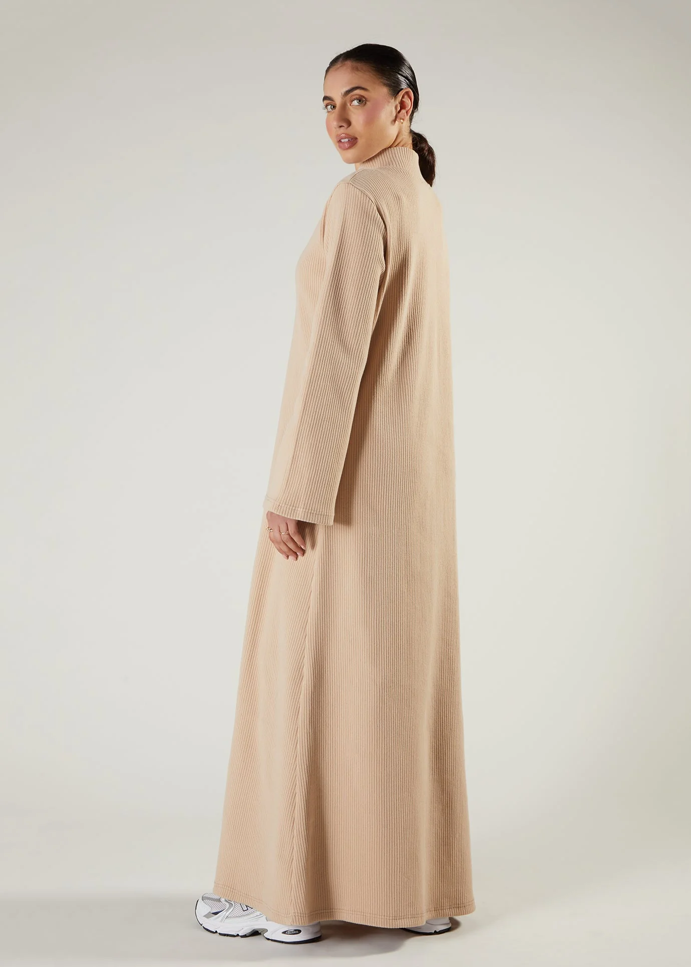 Turtle Neck Abaya Beige - Image 2