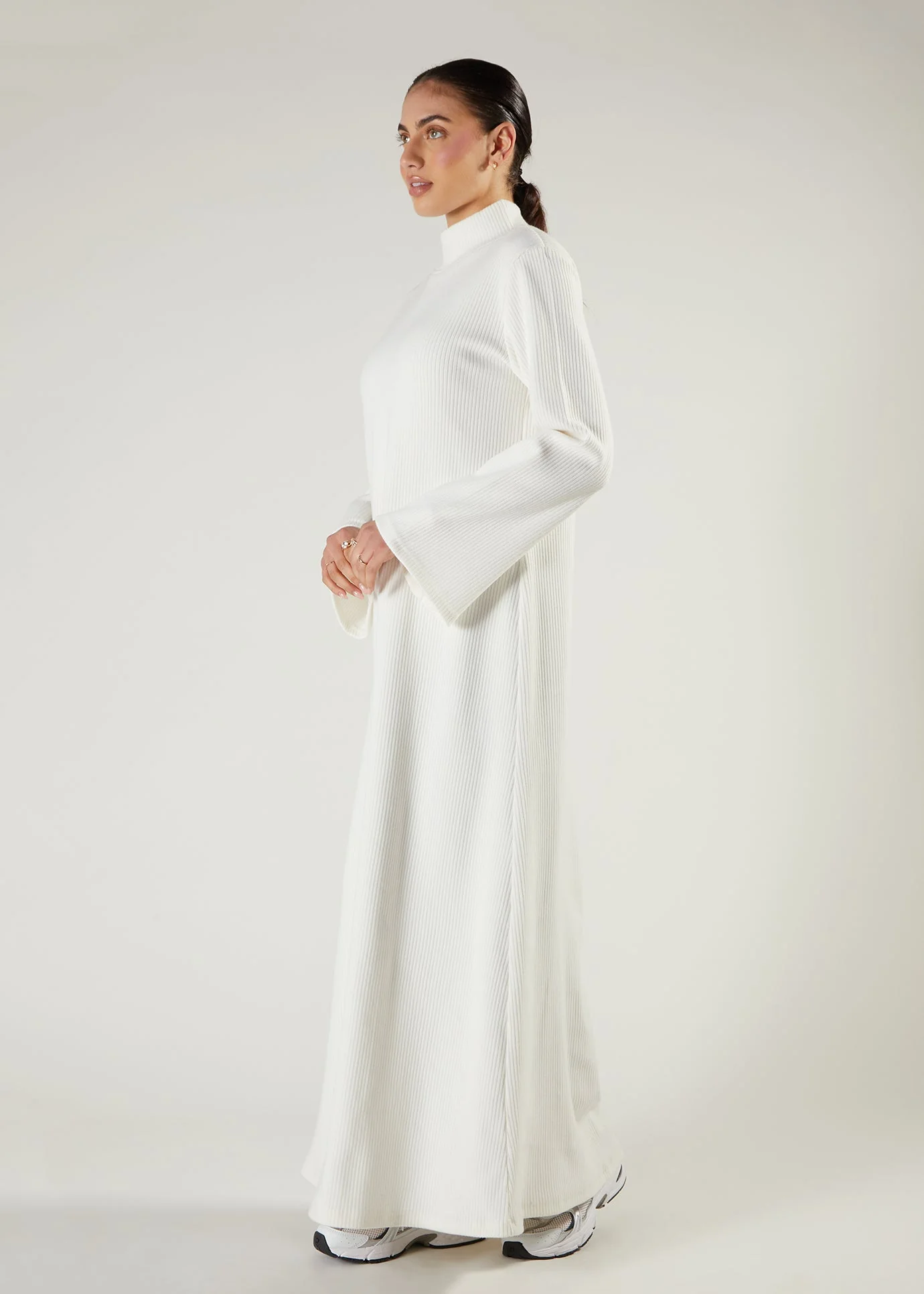 Turtle Neck Abaya Off White - Image 2