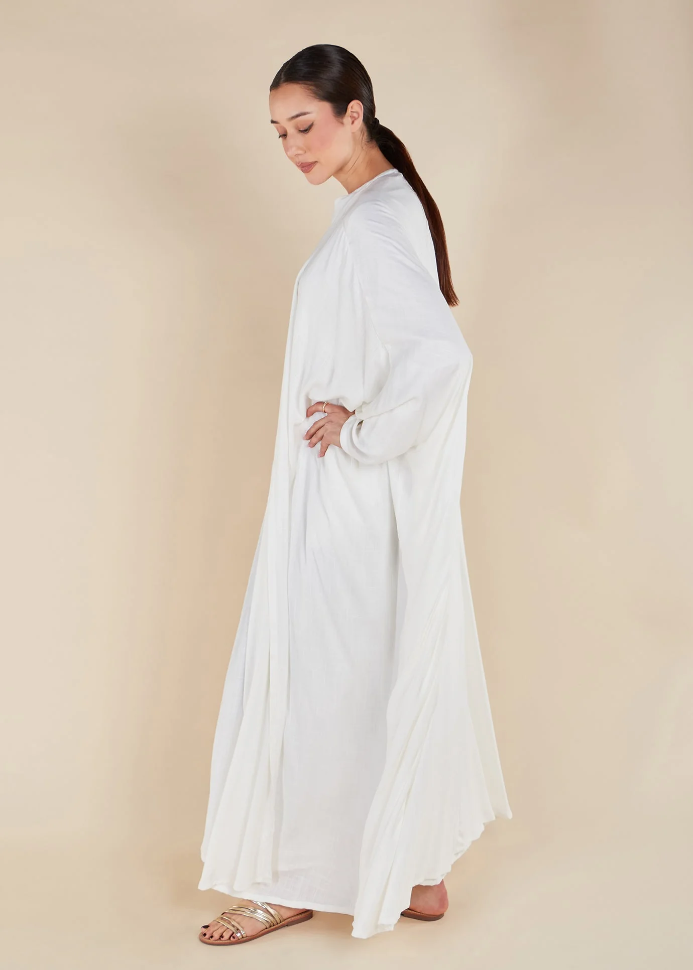 Twill Open Abaya White - Image 3