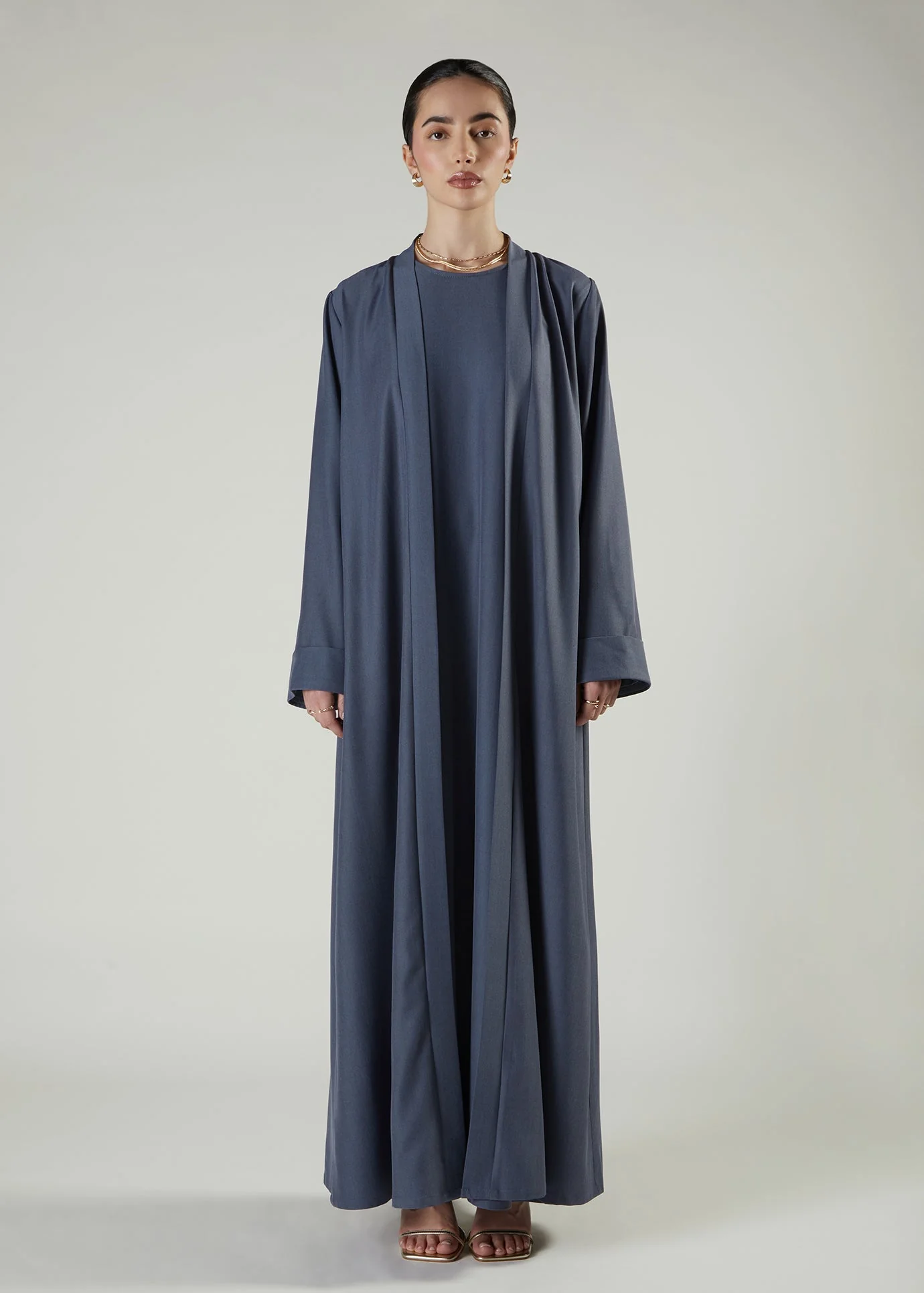 Two Piece Open Abaya Dark Denim - Image 2