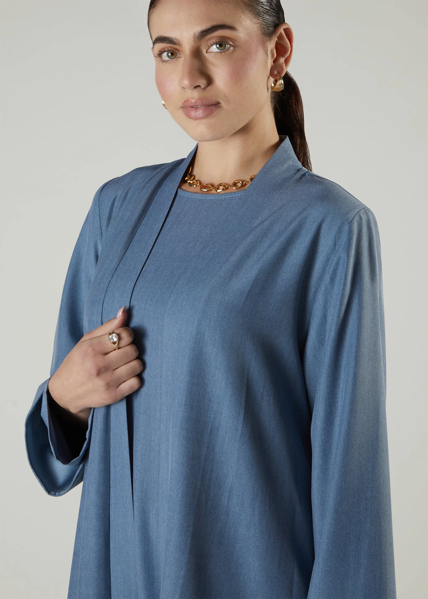 Two Piece Open Abaya Denim - Image 4