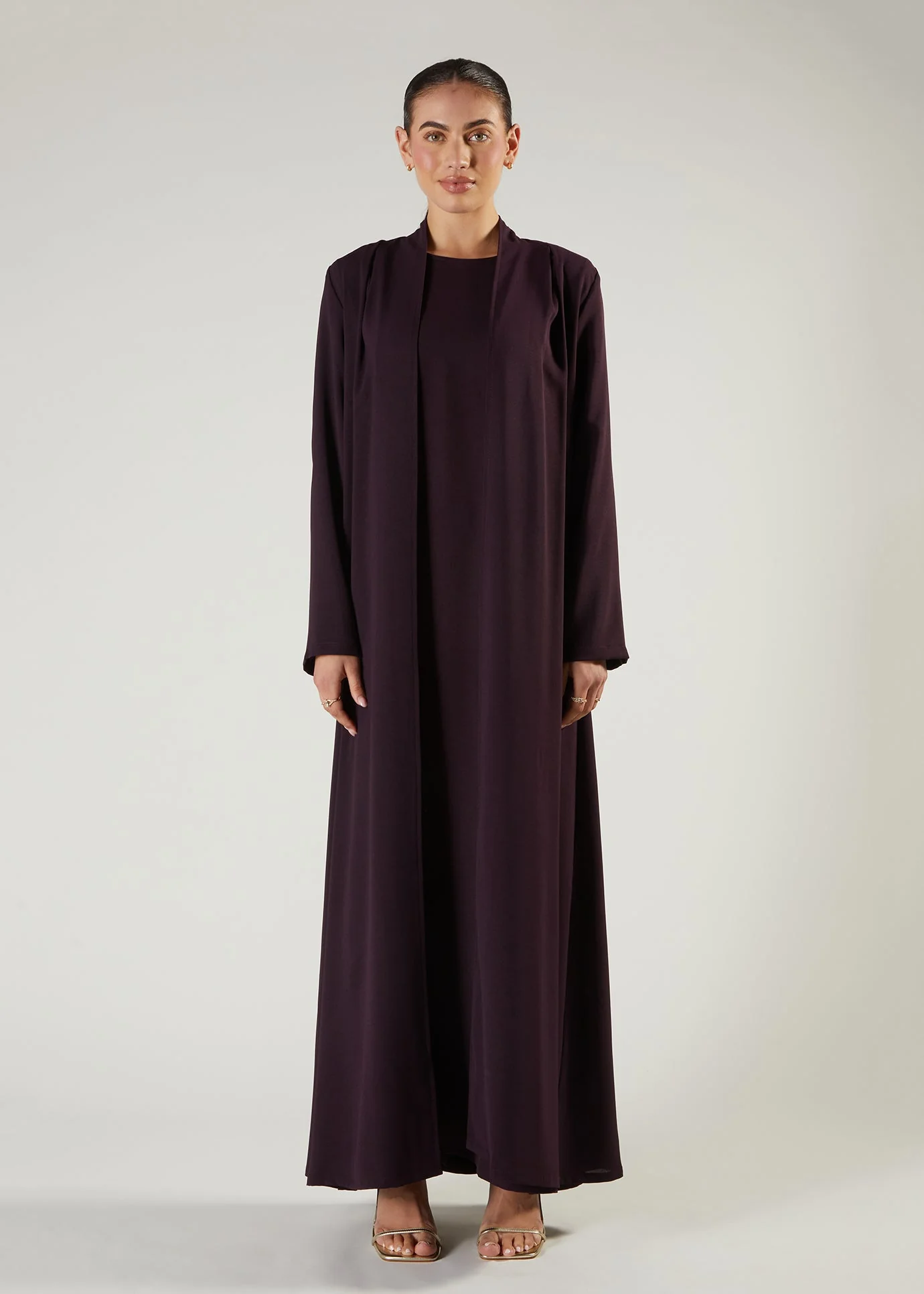 Two Piece Open Abaya Plum - Image 2