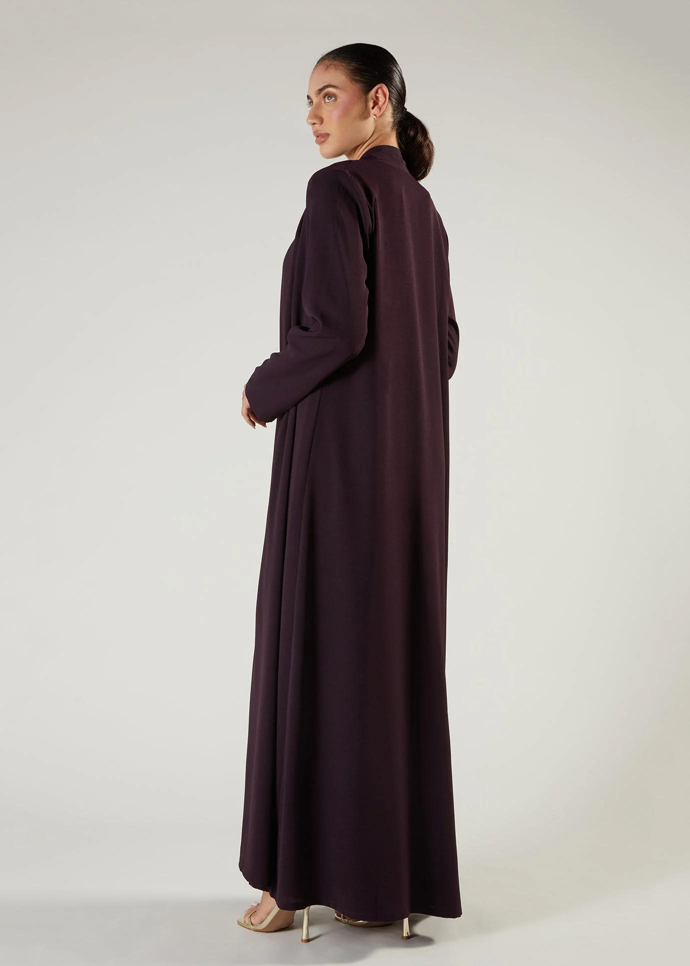 Two Piece Open Abaya Plum - Image 3