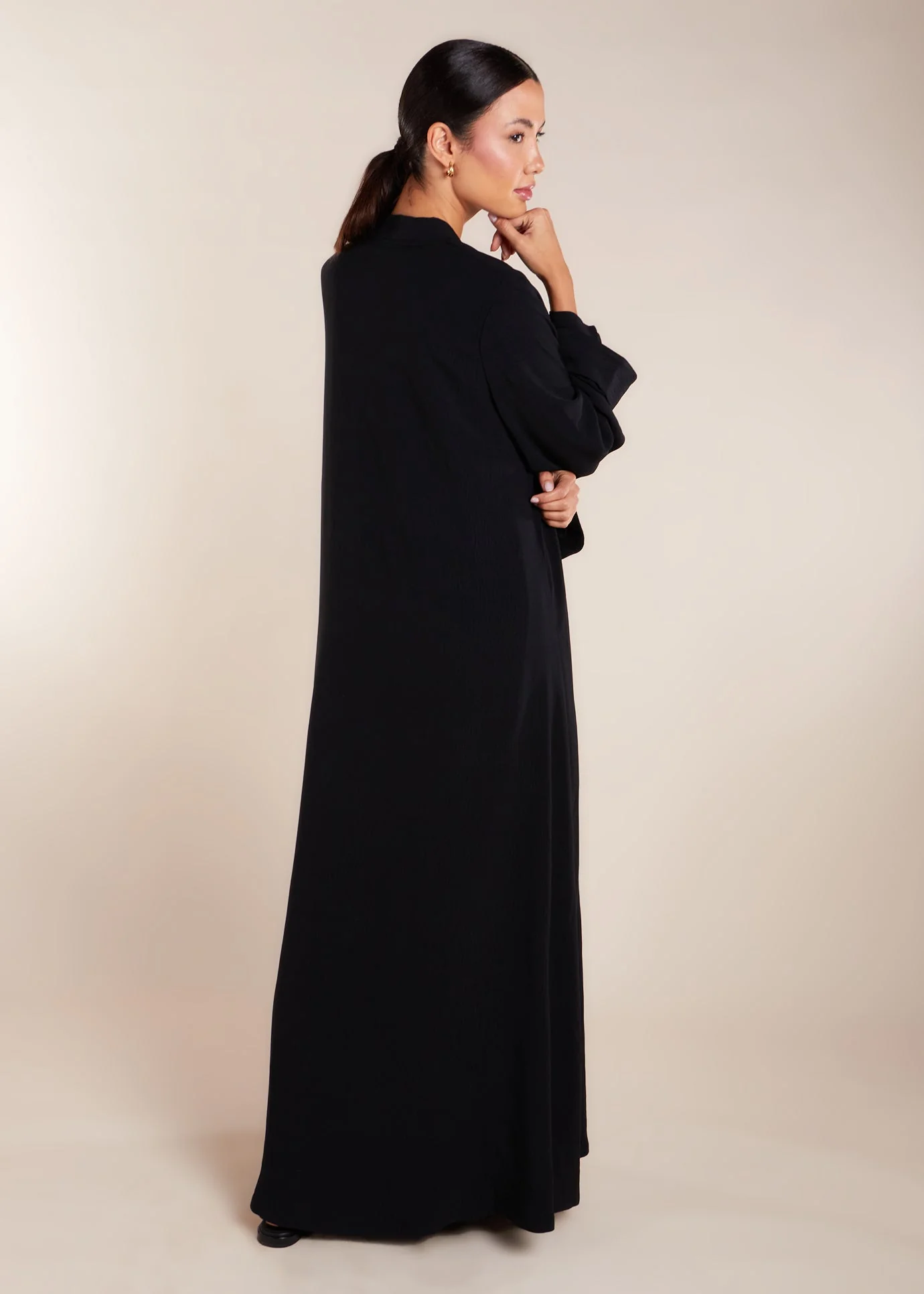 Two Piece Open Abaya with Slip Black - Image 3