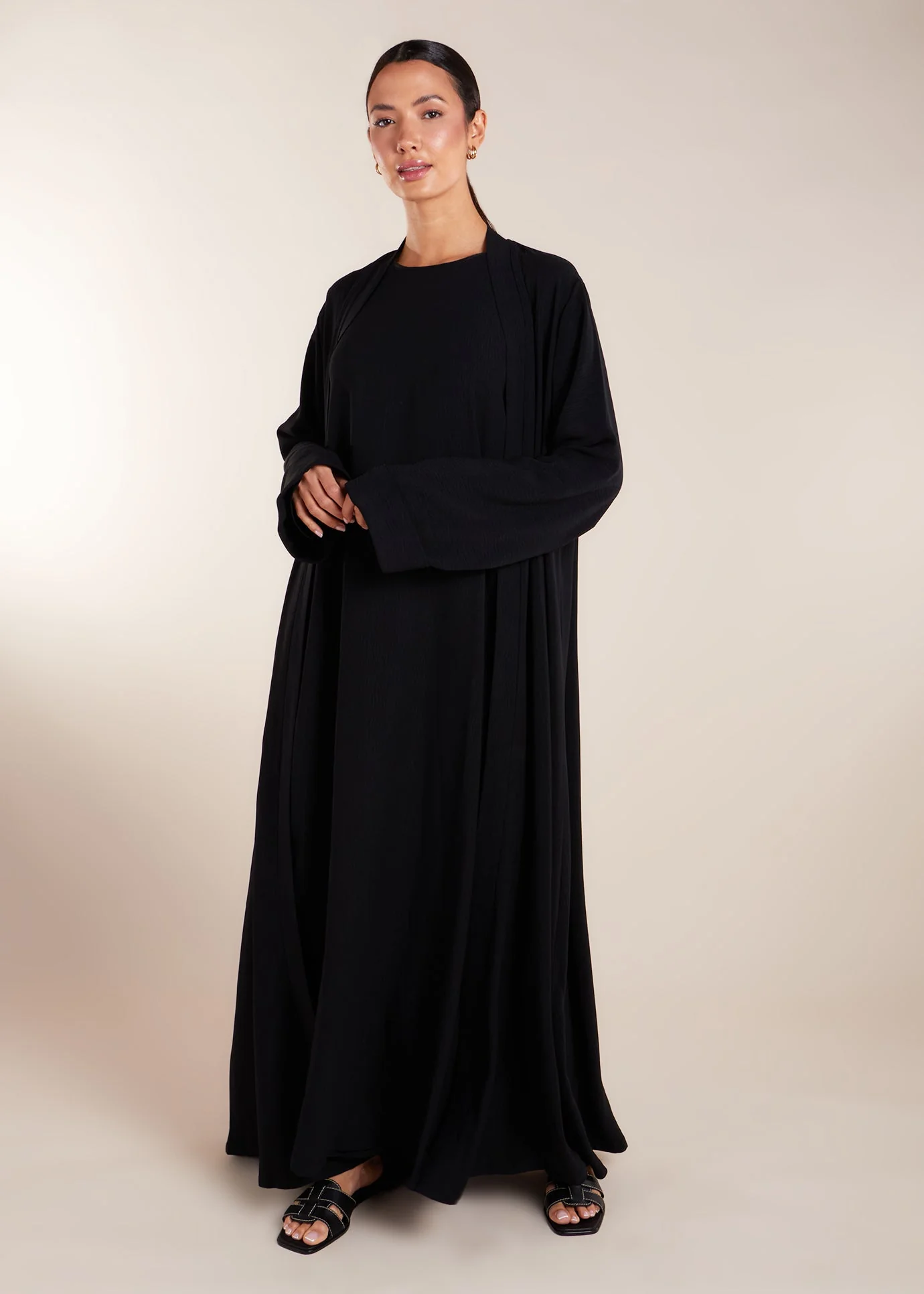 Two Piece Open Abaya with Slip Black - Image 5
