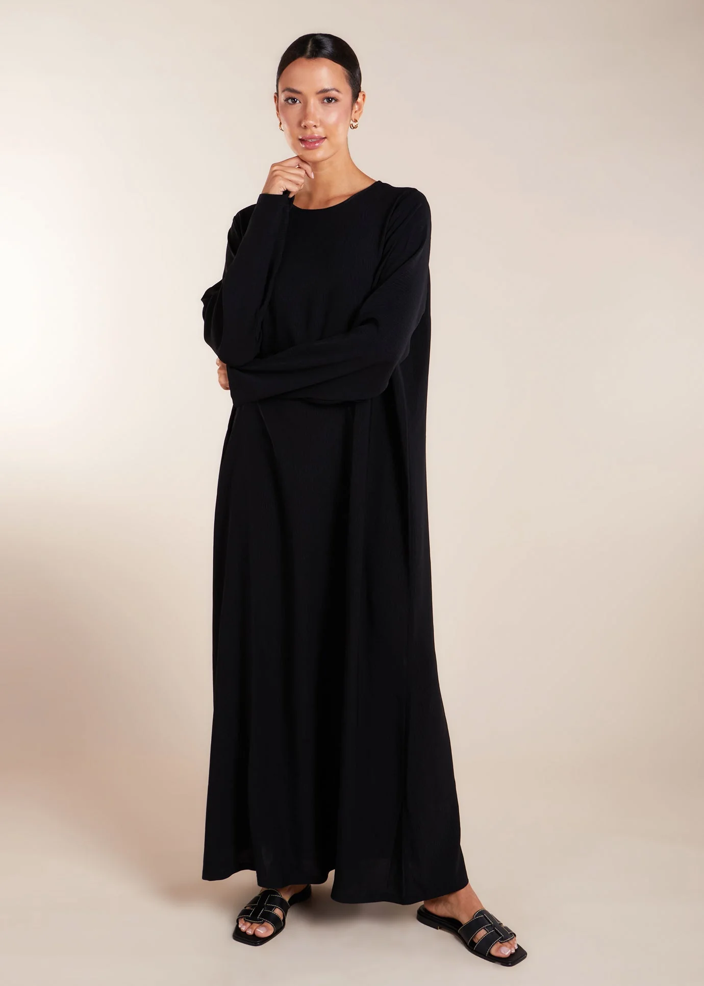 Two Piece Open Abaya with Slip Black - Image 7