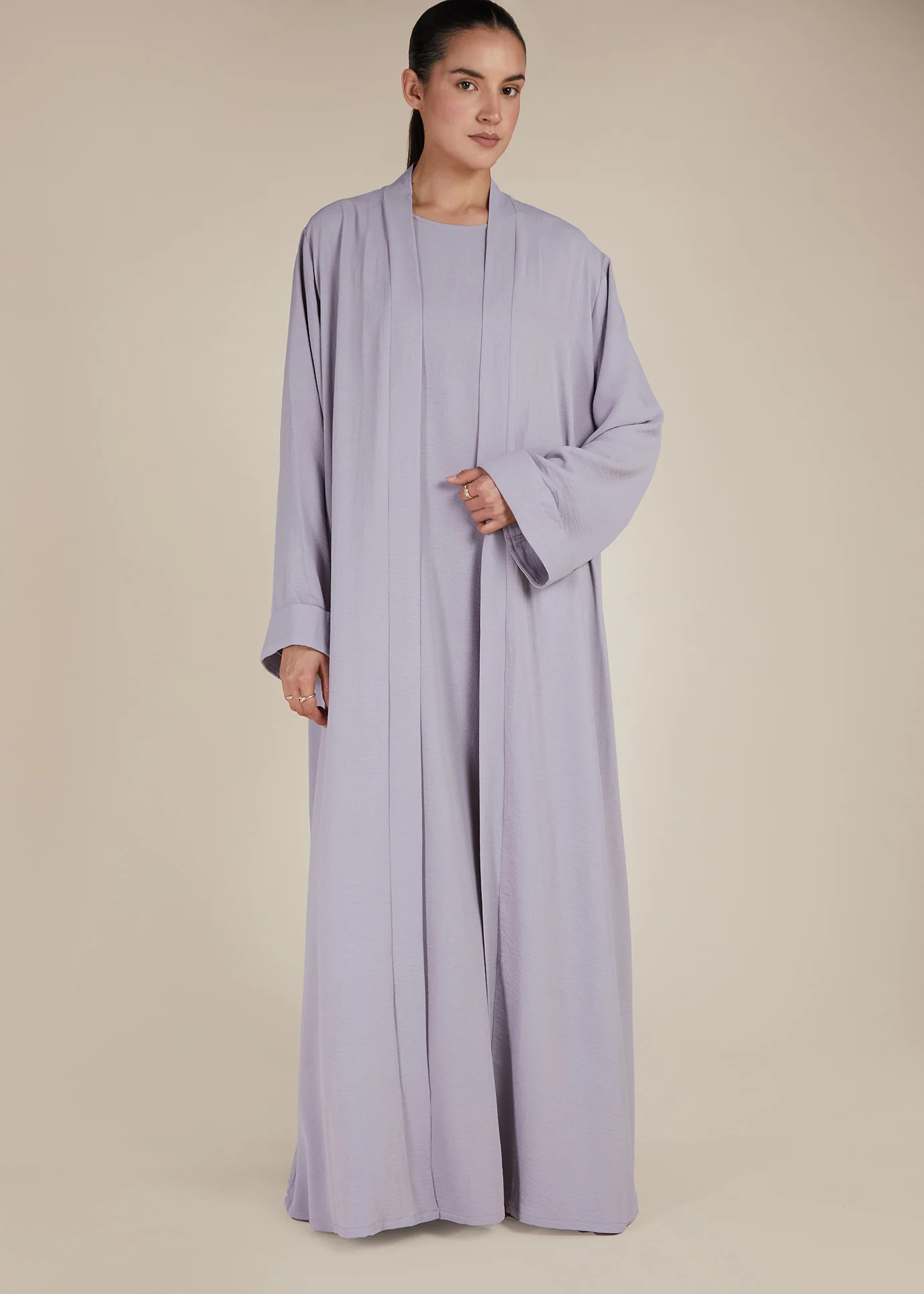 Two Piece Open Abaya With Slip Lilac - Image 3