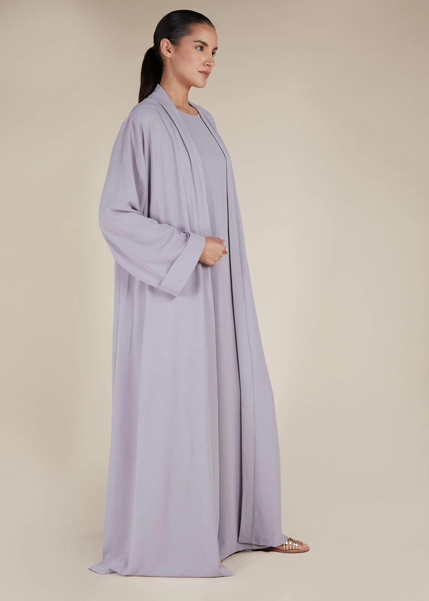 Two Piece Open Abaya With Slip Lilac - Image 4