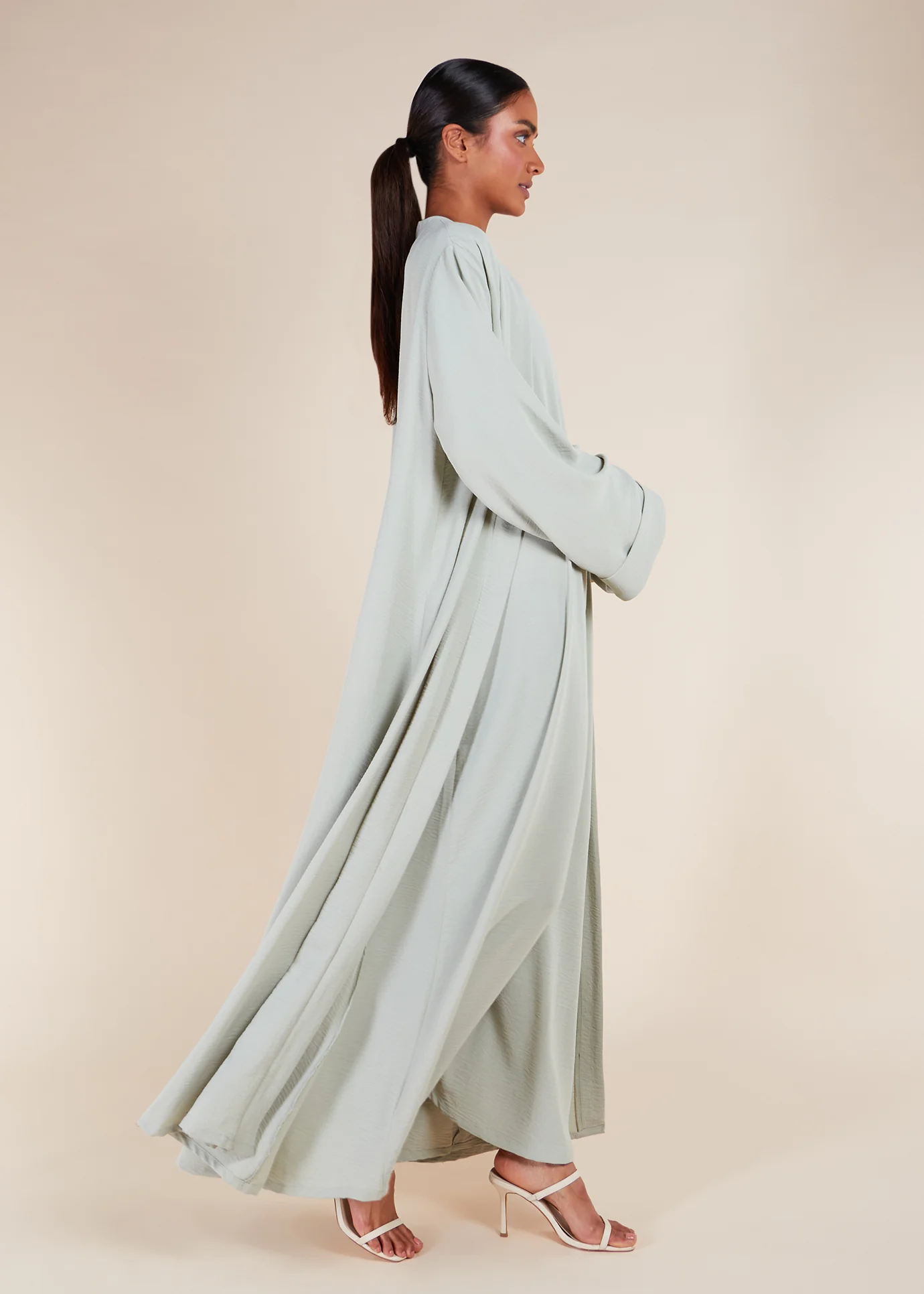 Two Piece Open Abaya With Slip Mint - Image 4