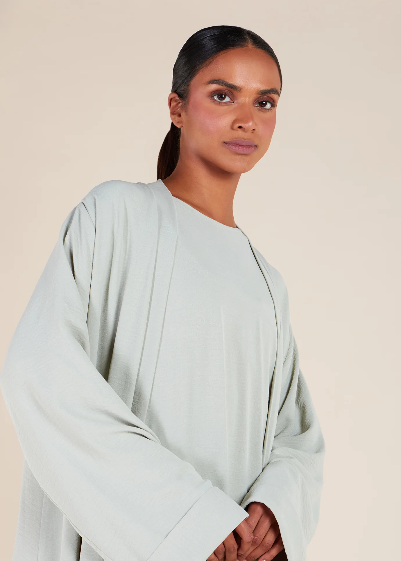 Two Piece Open Abaya With Slip Mint - Image 8