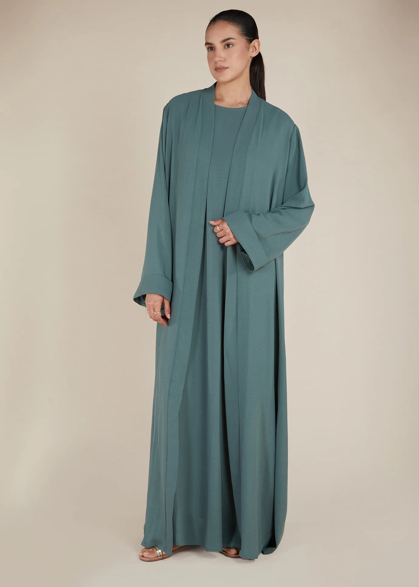 Two Piece Open Abaya With Slip Sage - Image 3